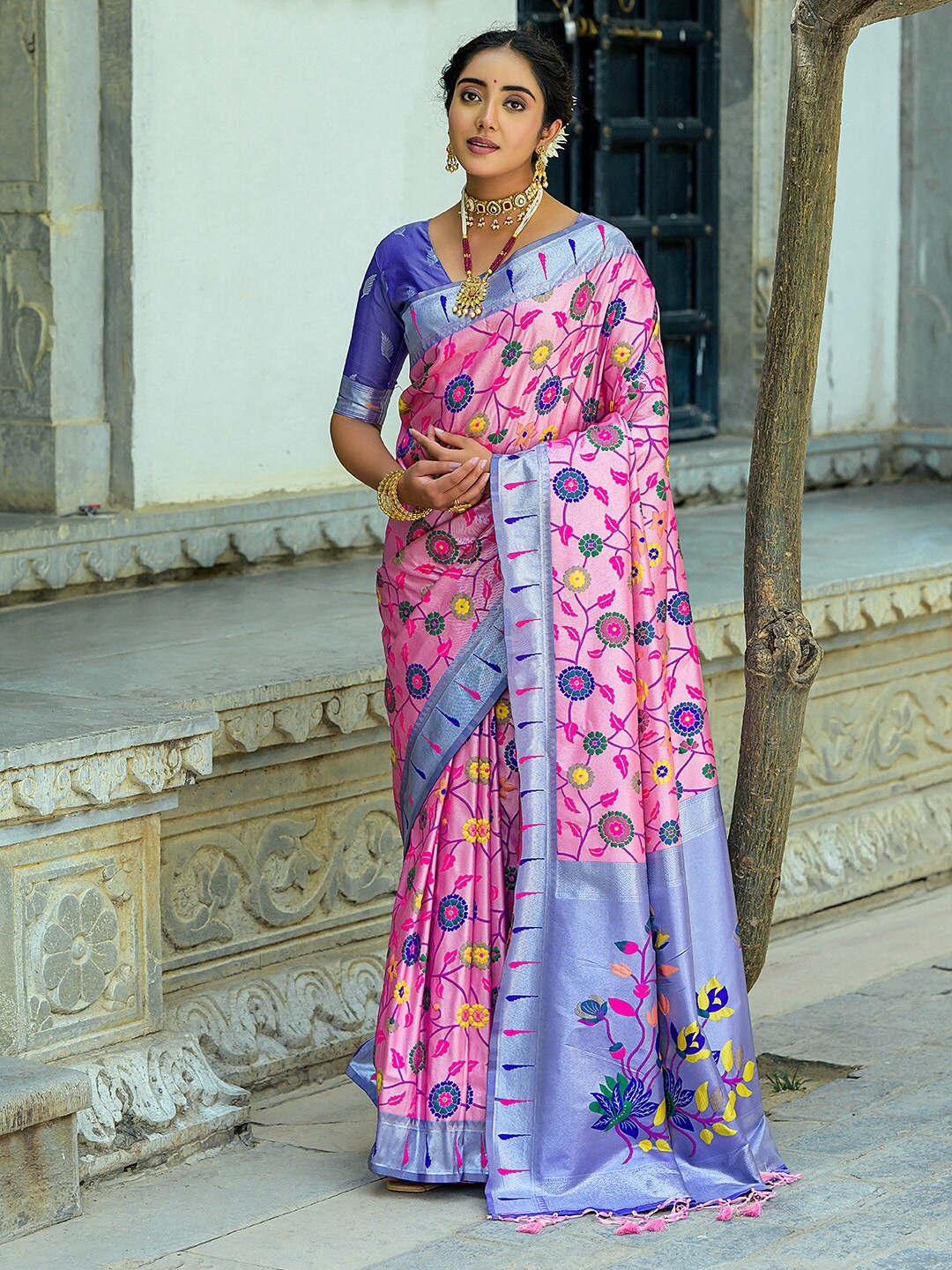 

KARAGIRI Woven Design Zari Paithani Saree, Pink