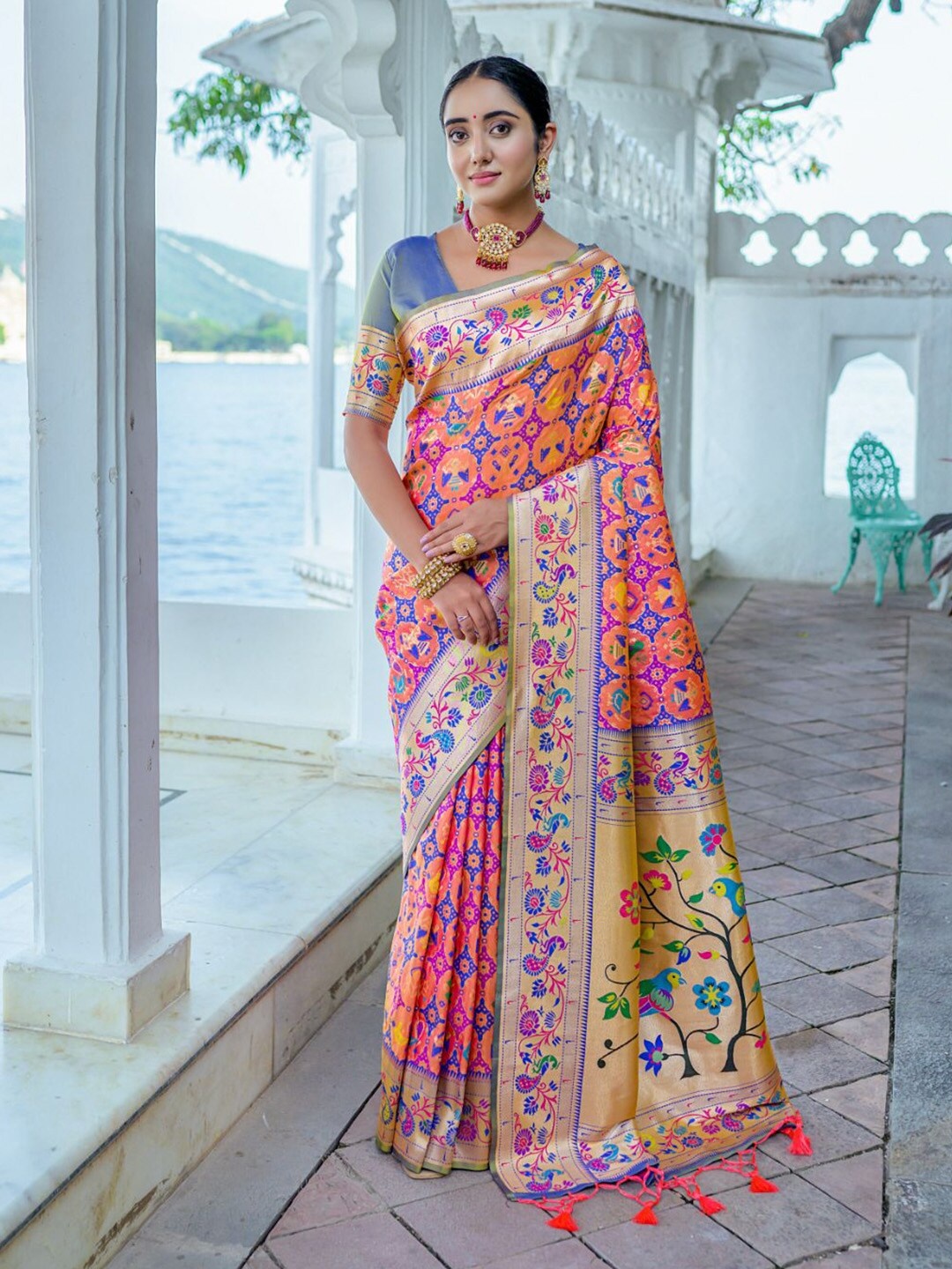 

KARAGIRI Woven Design Zari Paithani Saree, Peach