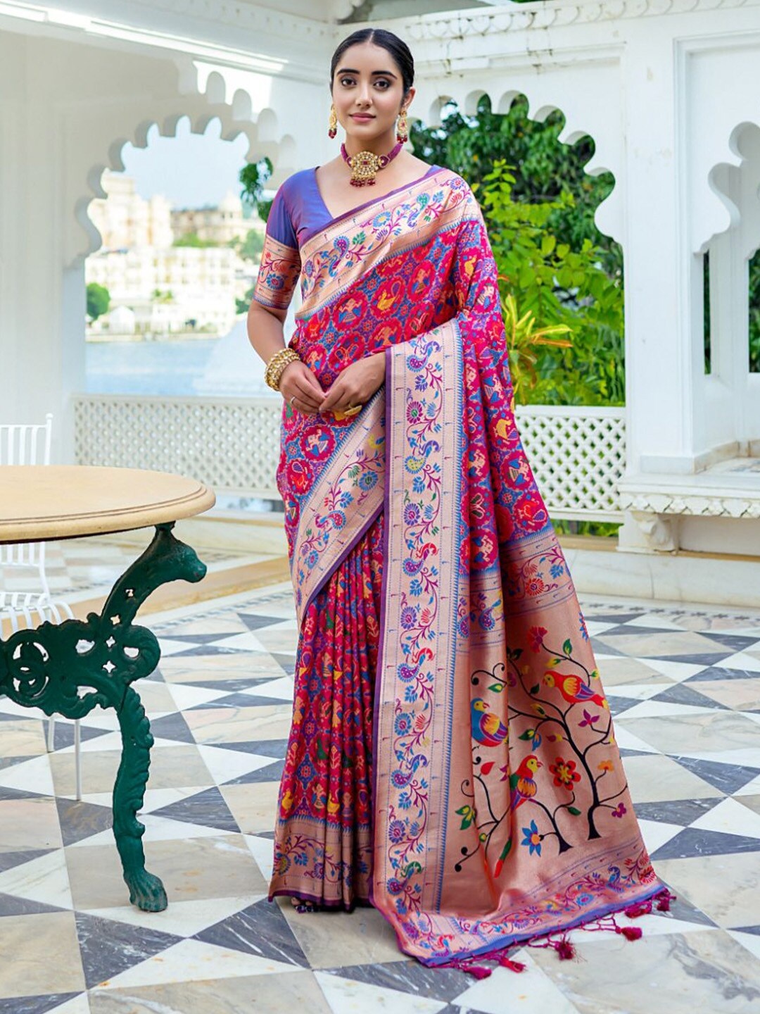 

KARAGIRI Ethnic Motifs Woven Design Zari Paithani Saree, Purple