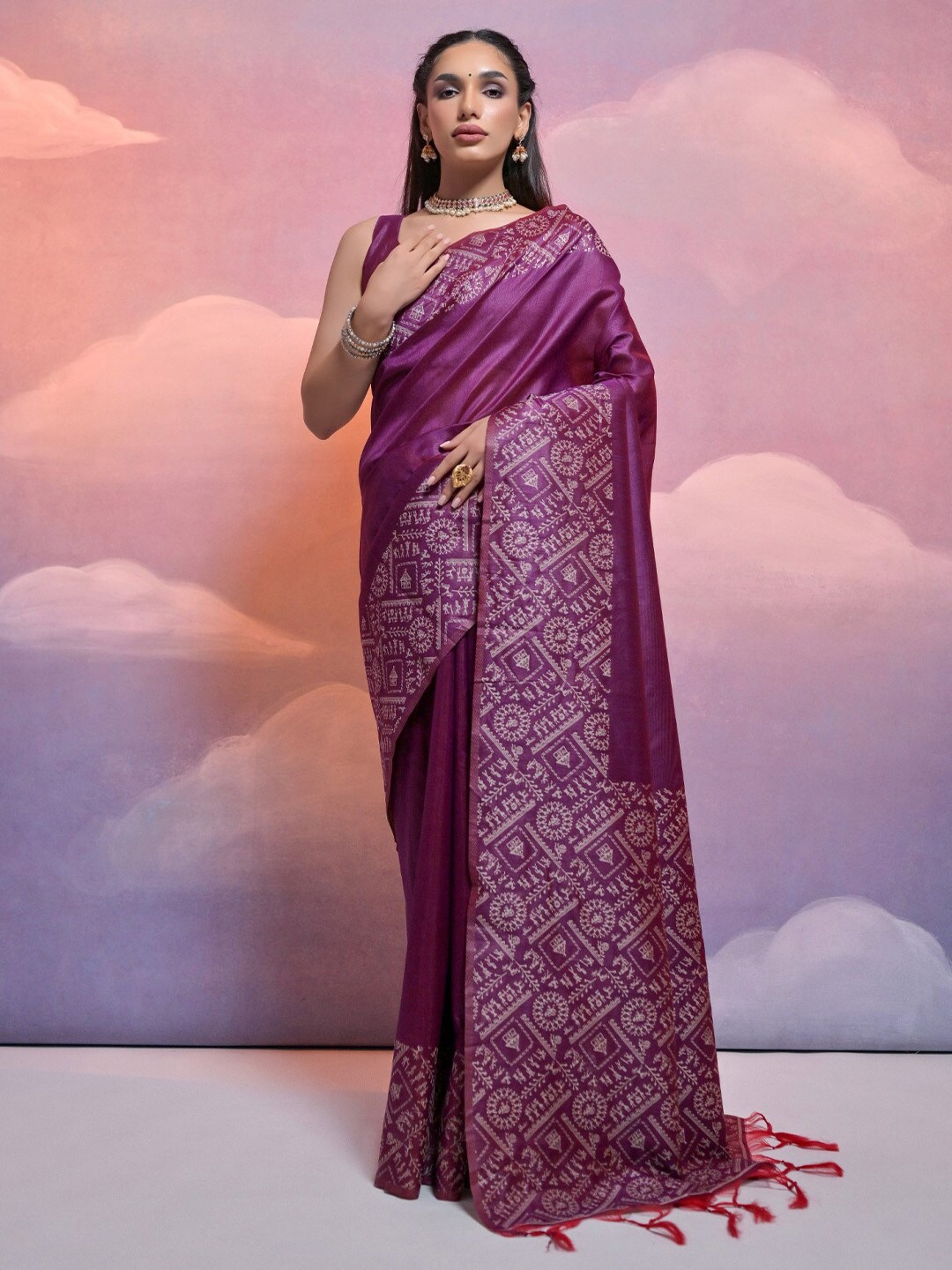 

KARAGIRI Warli Woven Design Zari Saree, Violet