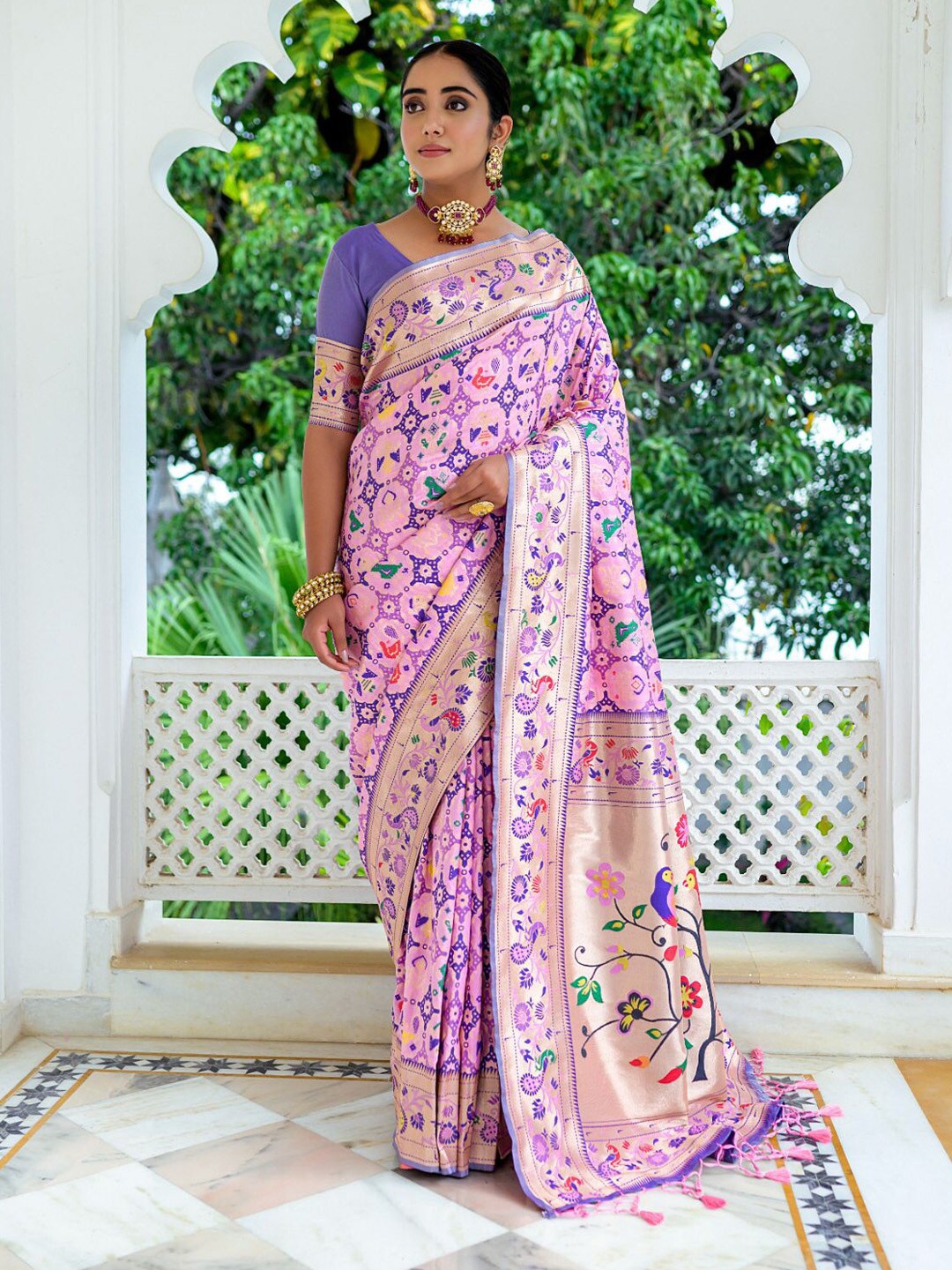 

KARAGIRI Ethnic Motifs Woven Design Zari Paithani Saree, Pink