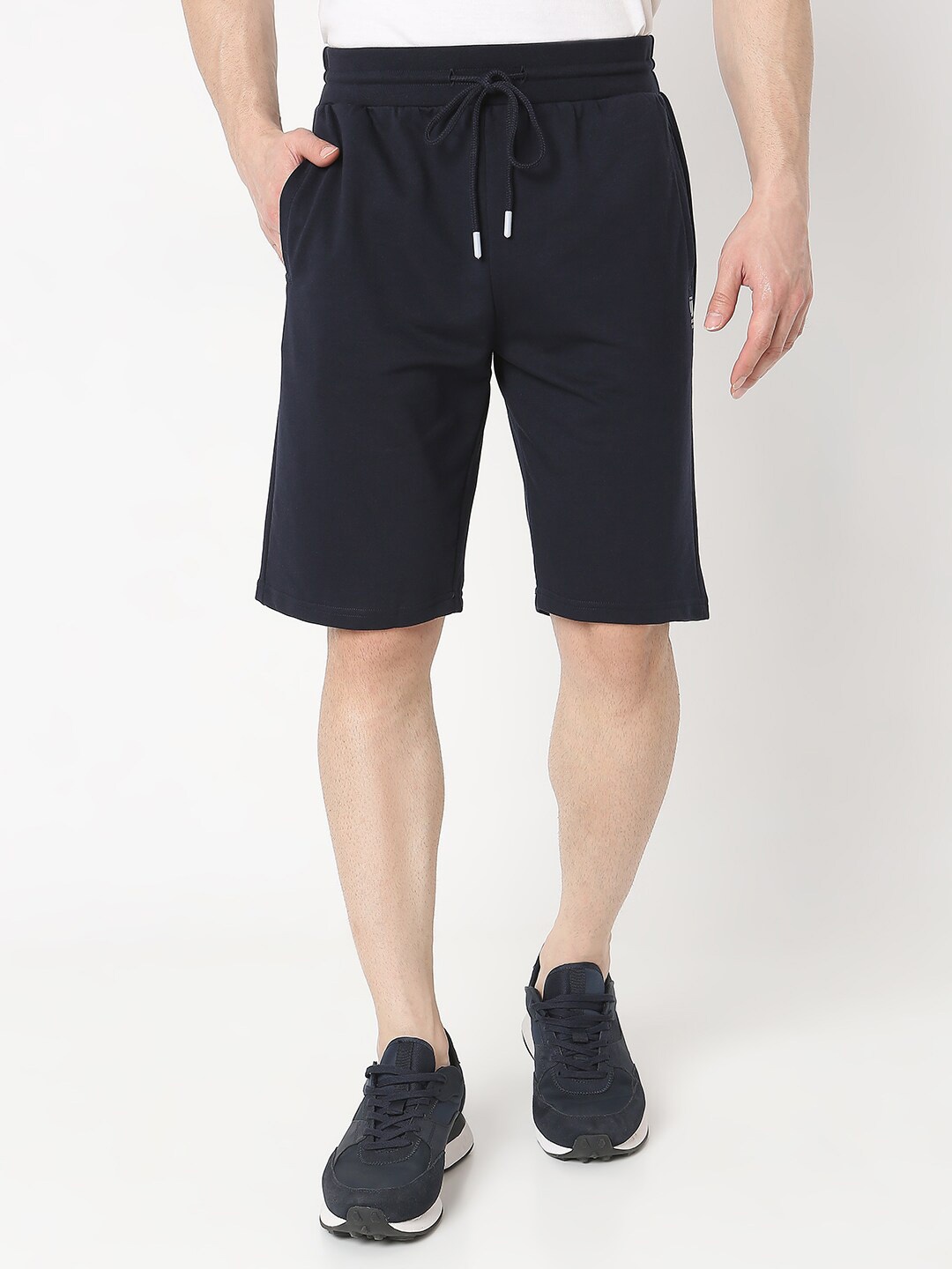 

Underjeans by Spykar Men Premium Knitted Mid-Rise Cotton Shorts, Navy blue