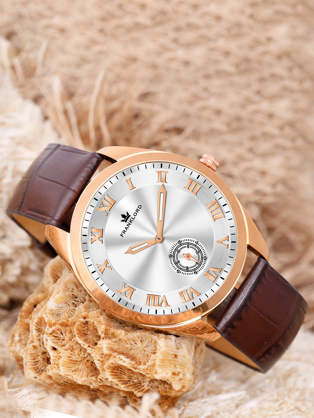 

Franklord Men Printed Dial Leather Straps Analogue Watch F-138 SLRG, Silver
