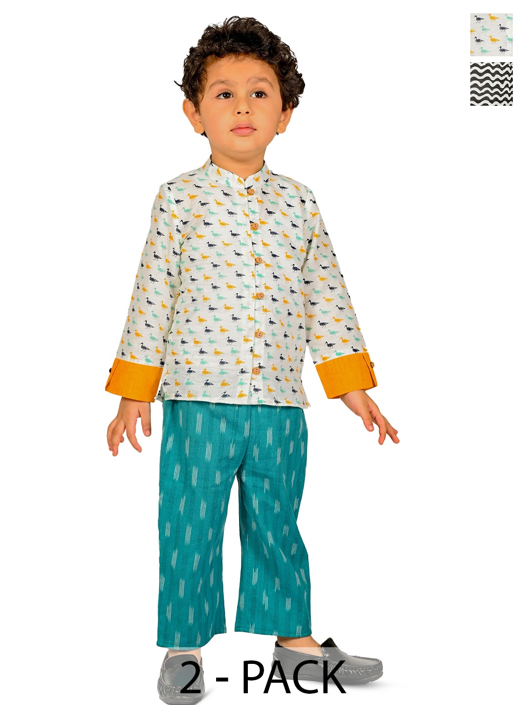

Tiny Bunnies Pack Of 2 Boys Printed Pure Cotton Shirt With Trouser, White