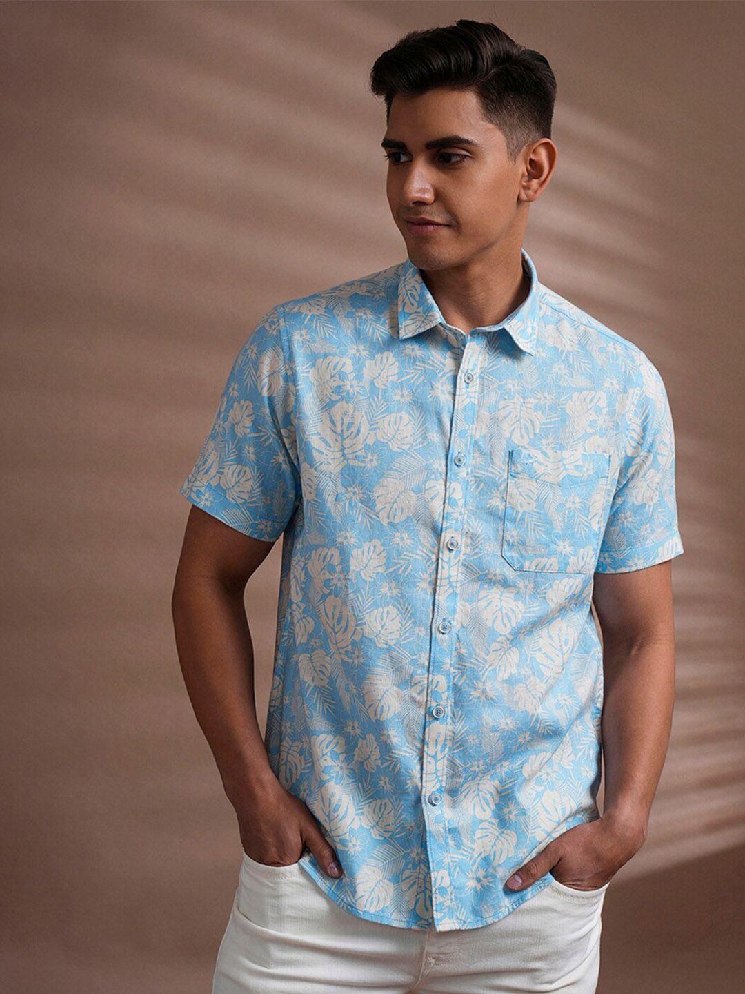 

Crocodile Comfort Floral Printed Cotton Casual Shirt, Blue