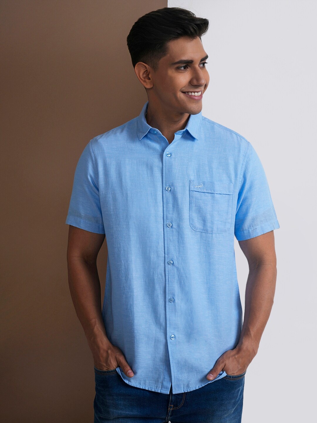 

Crocodile Comfort Cotton Linen Casual Shirt, Blue