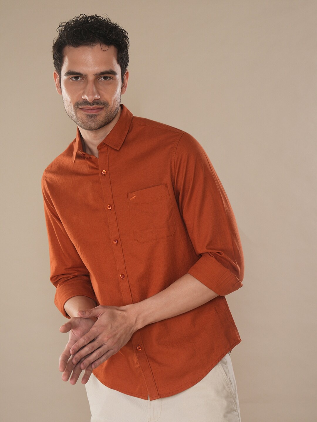 

Crocodile Comfort Spread Collar Cotton Casual Shirt, Orange