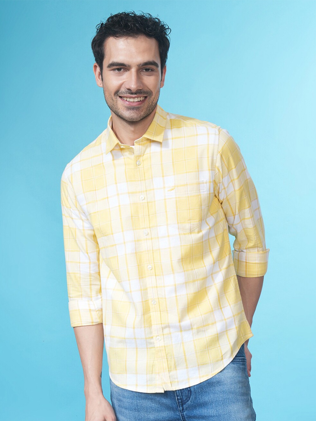 

Crocodile Comfort Checked Spread Collar Cotton Casual Shirt, Yellow