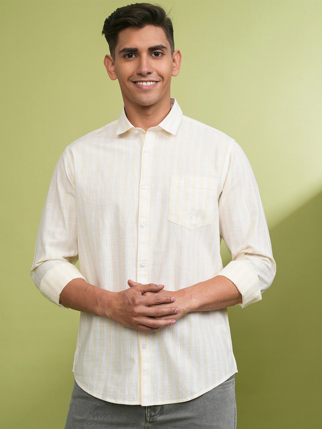 

Crocodile Comfort Vertical Striped Cotton Casual Shirt, Yellow
