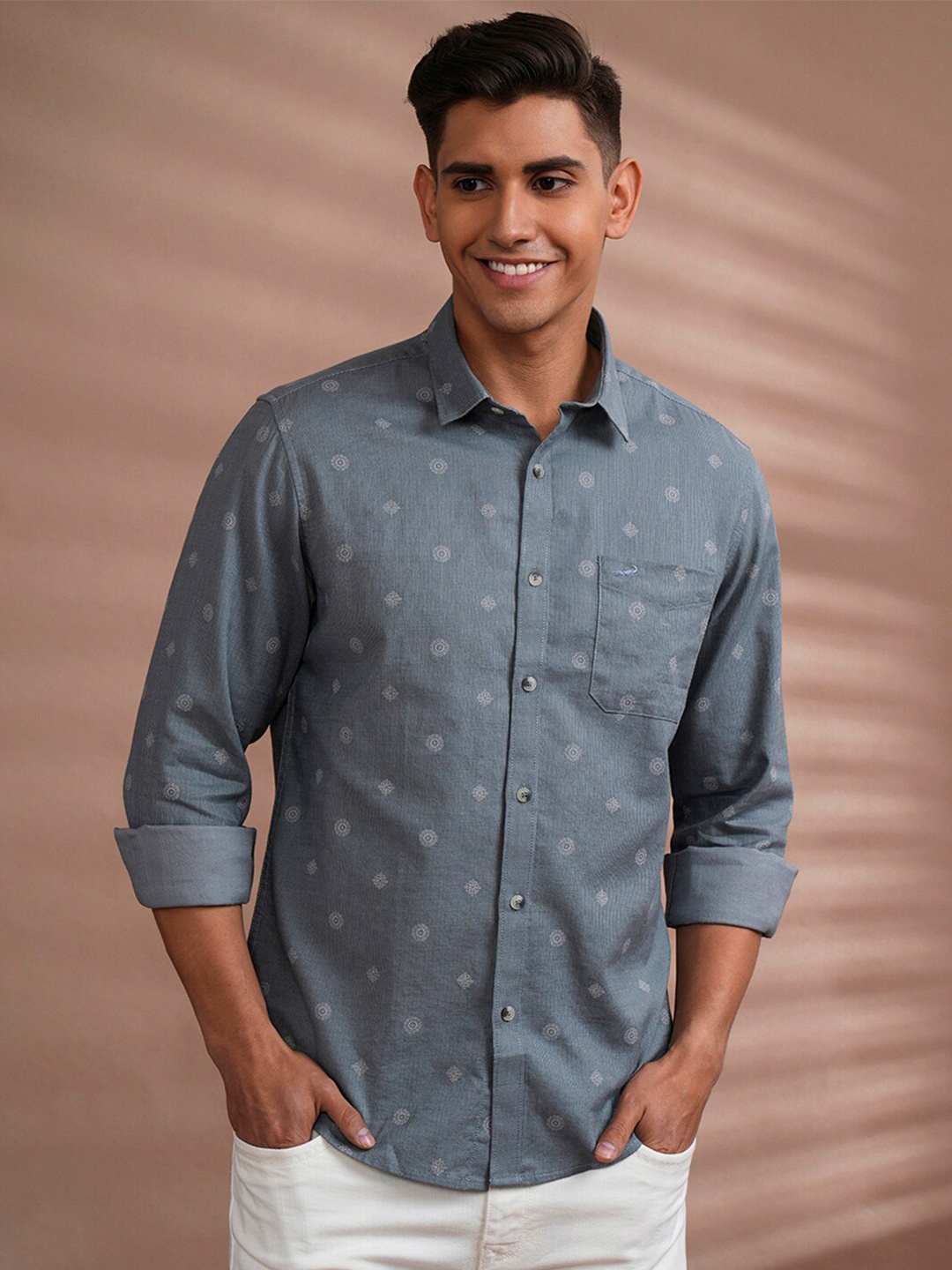 

Crocodile Comfort Ethnic Motif Printed Cotton Casual Shirt, Teal