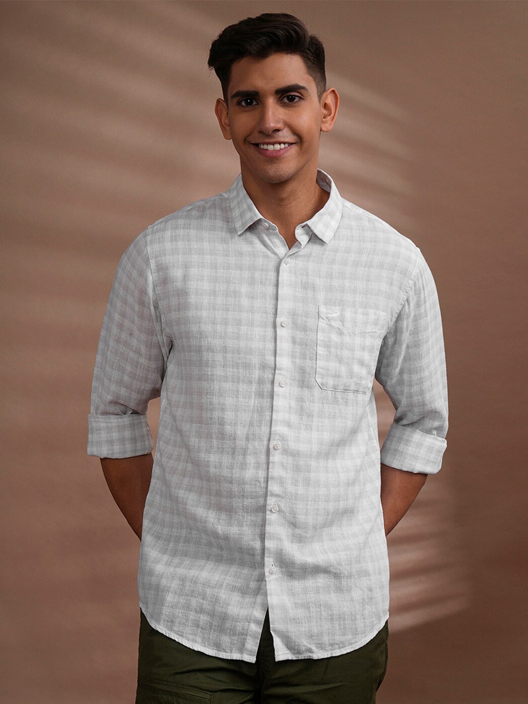 

Crocodile Comfort Micro Checked Pure Cotton Casual Shirt, White