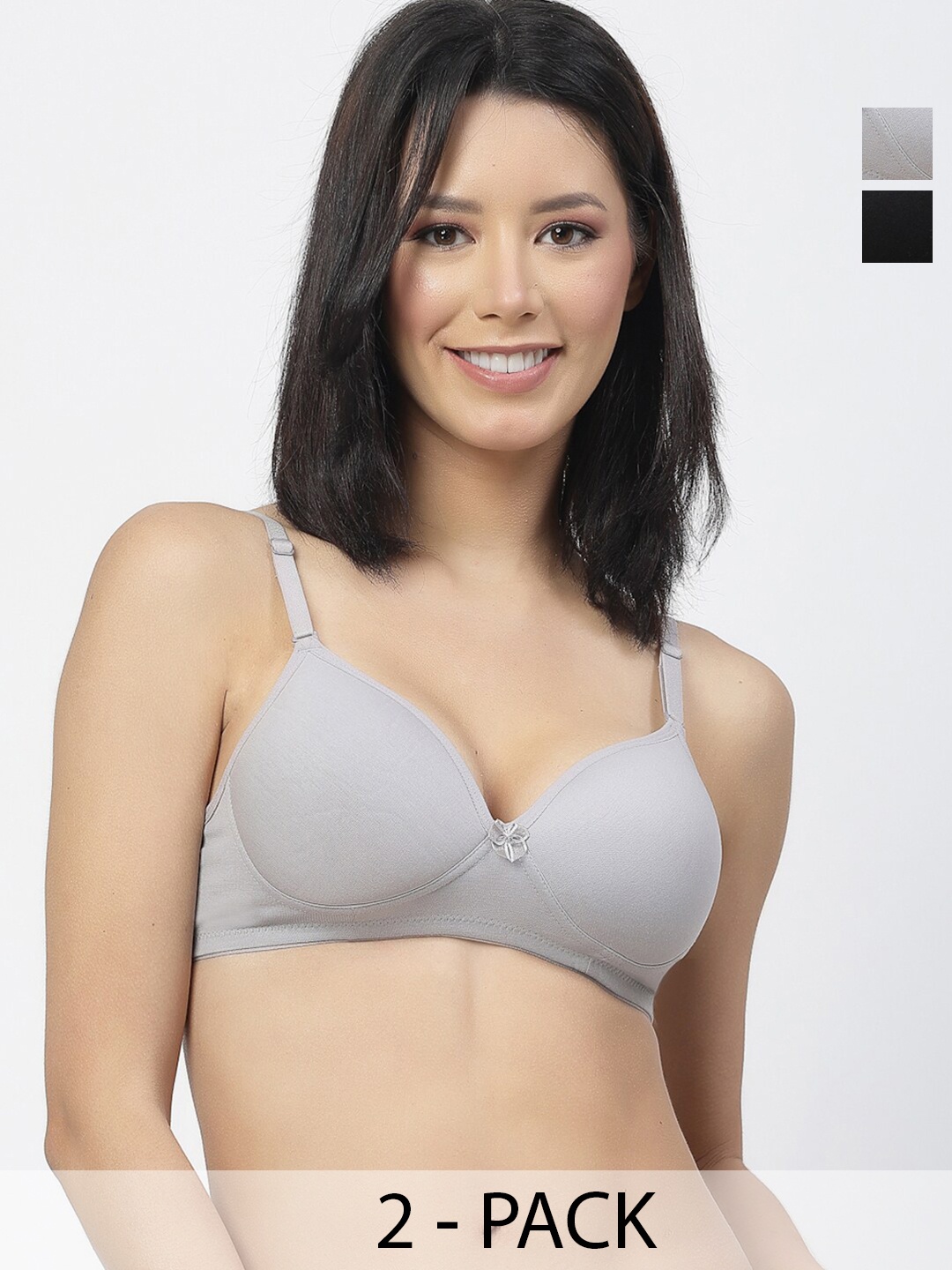 

Floret Pack Of 2 Medium Coverage Lightly Padded Push-Up Bra with All Day Comfort, Black