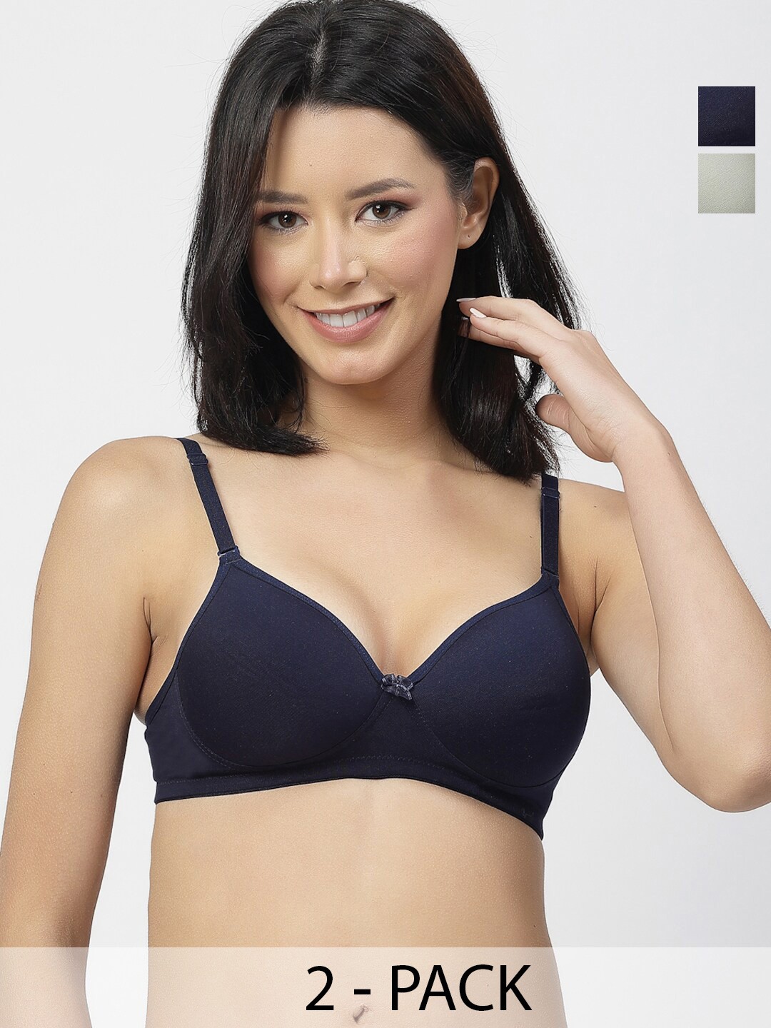 

Floret Pack Of 2 Medium Coverage Lightly Padded Push-Up Bra with All Day Comfort, Green