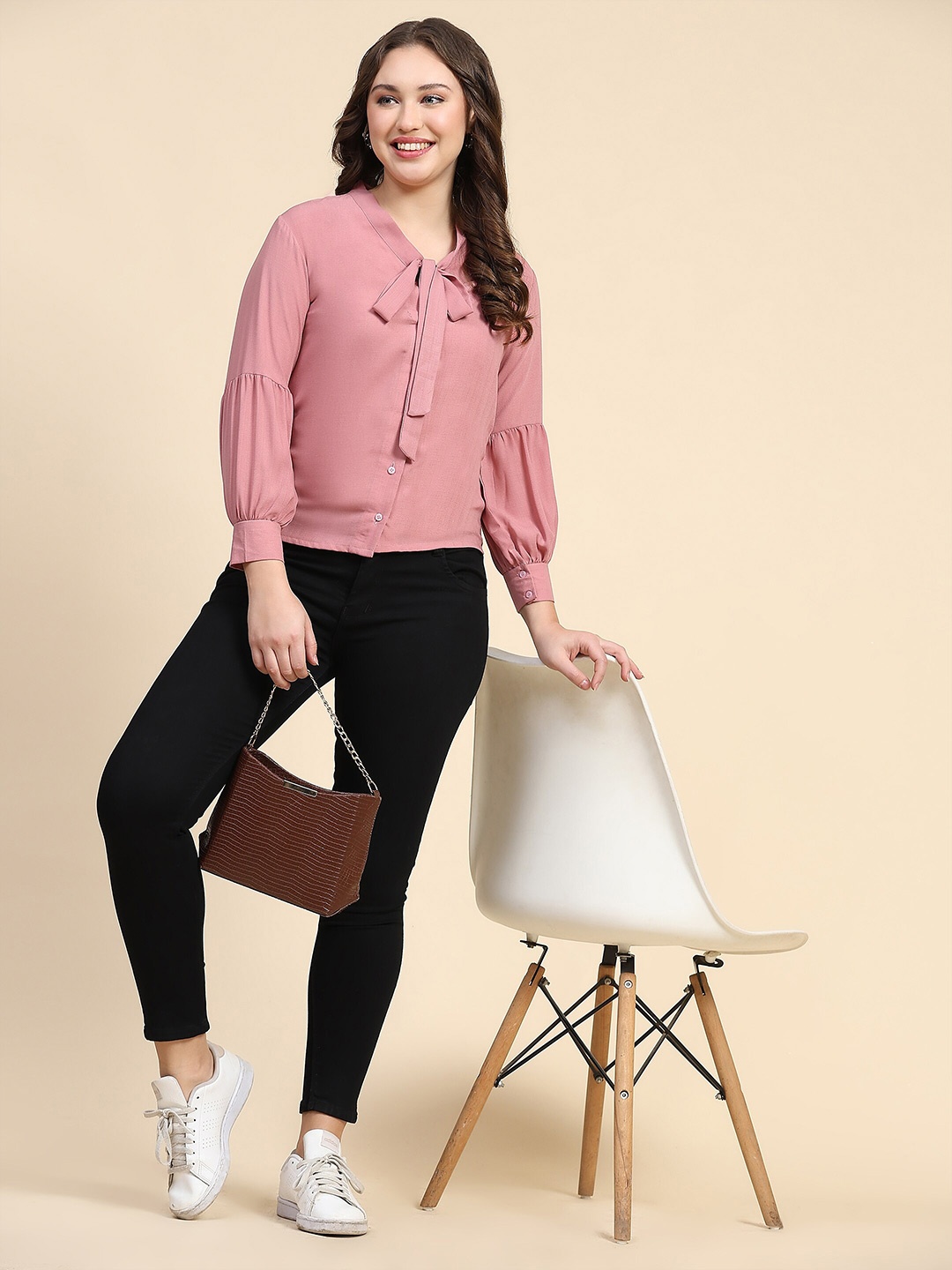 

BAESD Standard Tie-Up Detail Casual Shirt, Pink