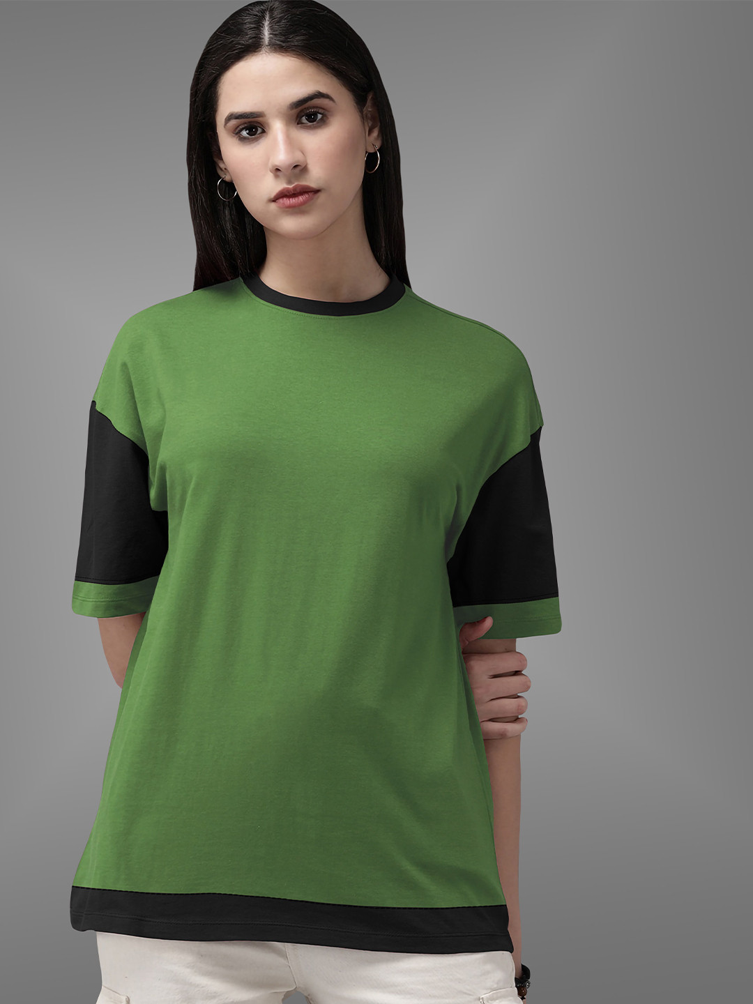 

BAESD Colourblocked Twistform Round Neck T-shirt, Green