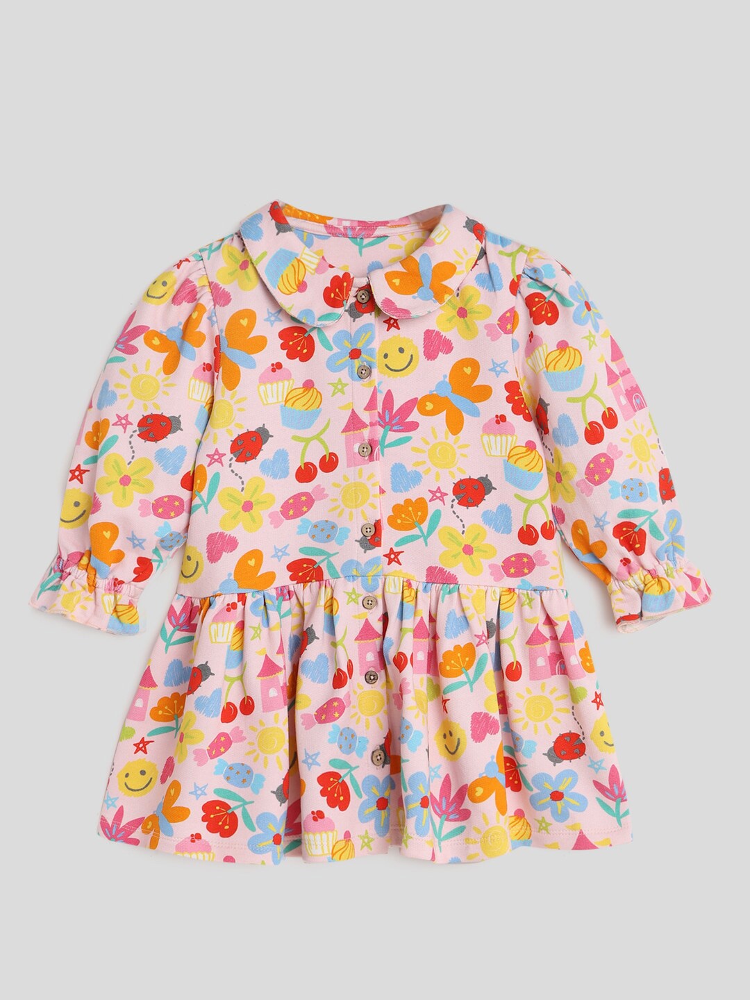 

Somersault Girls Conversational Printed Pure Cotton Drop-Waist Dress, Pink