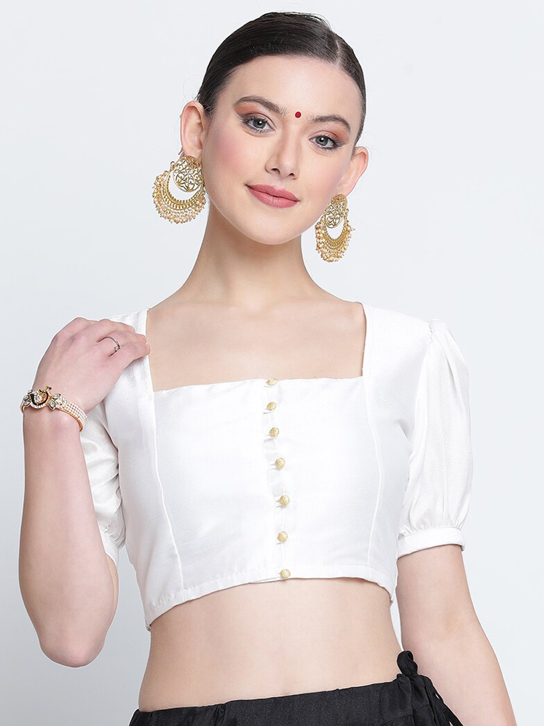 

studio rasa Button Down Saree Blouse, White