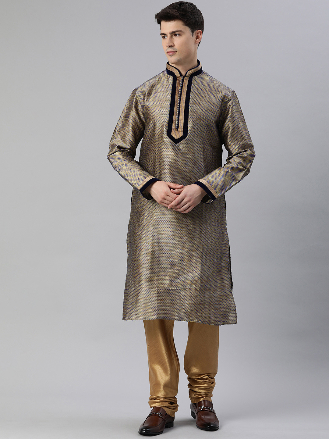

Manthan Men Woven Design Thread Work Kurta, Beige