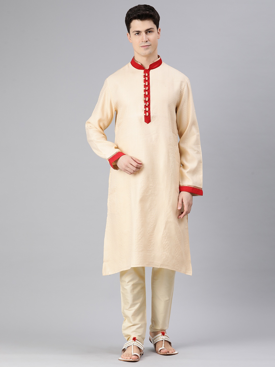 

Manthan Men Woven Design Zari Kurta, Beige