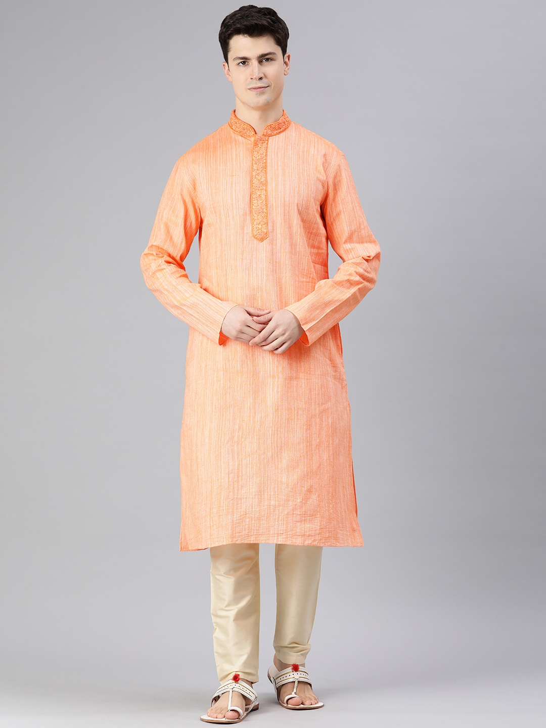 

Manthan Men Thread Work Kurta, Orange