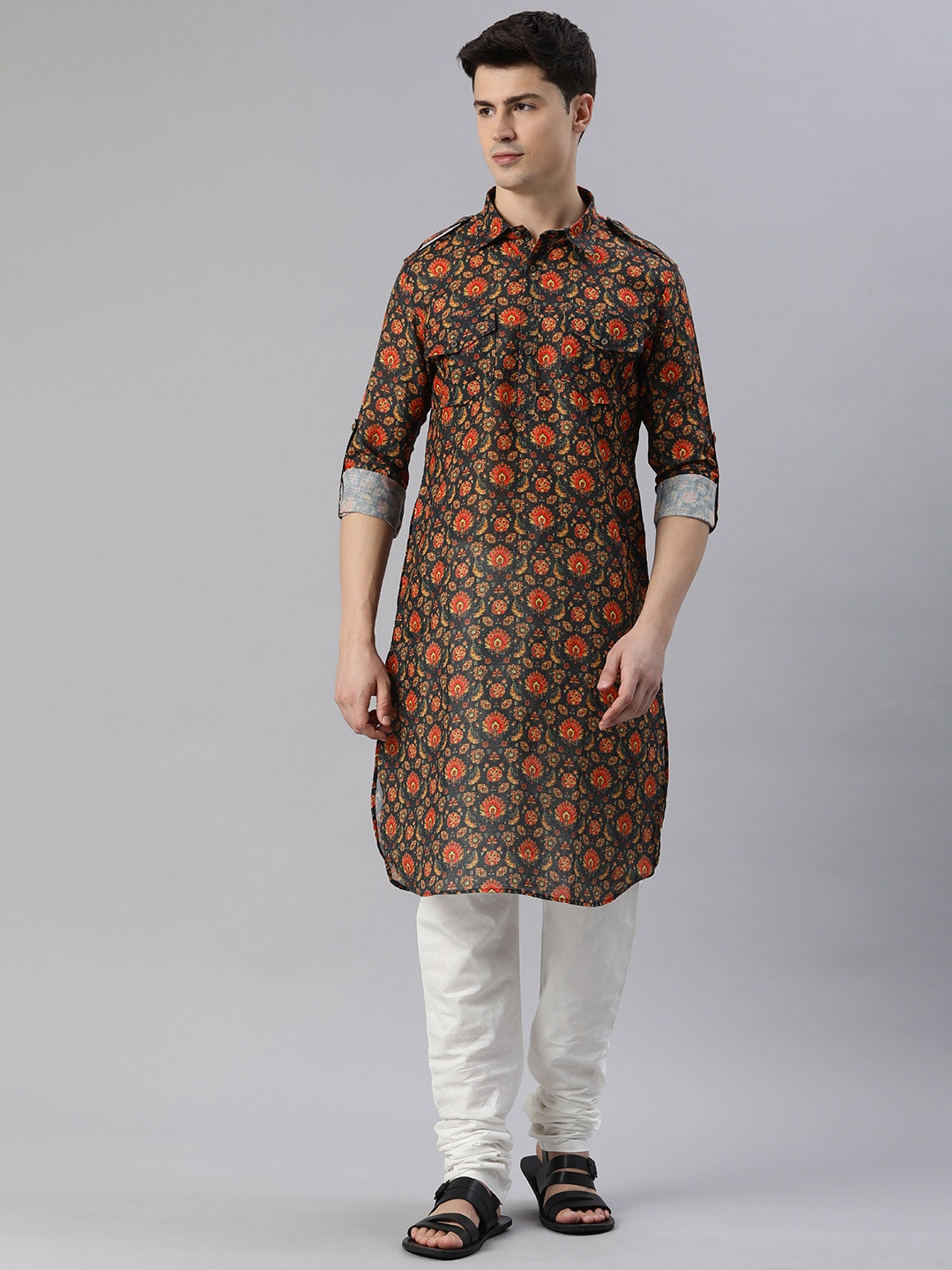 

Manthan Men Ethnic Motifs Printed Kurta, Black