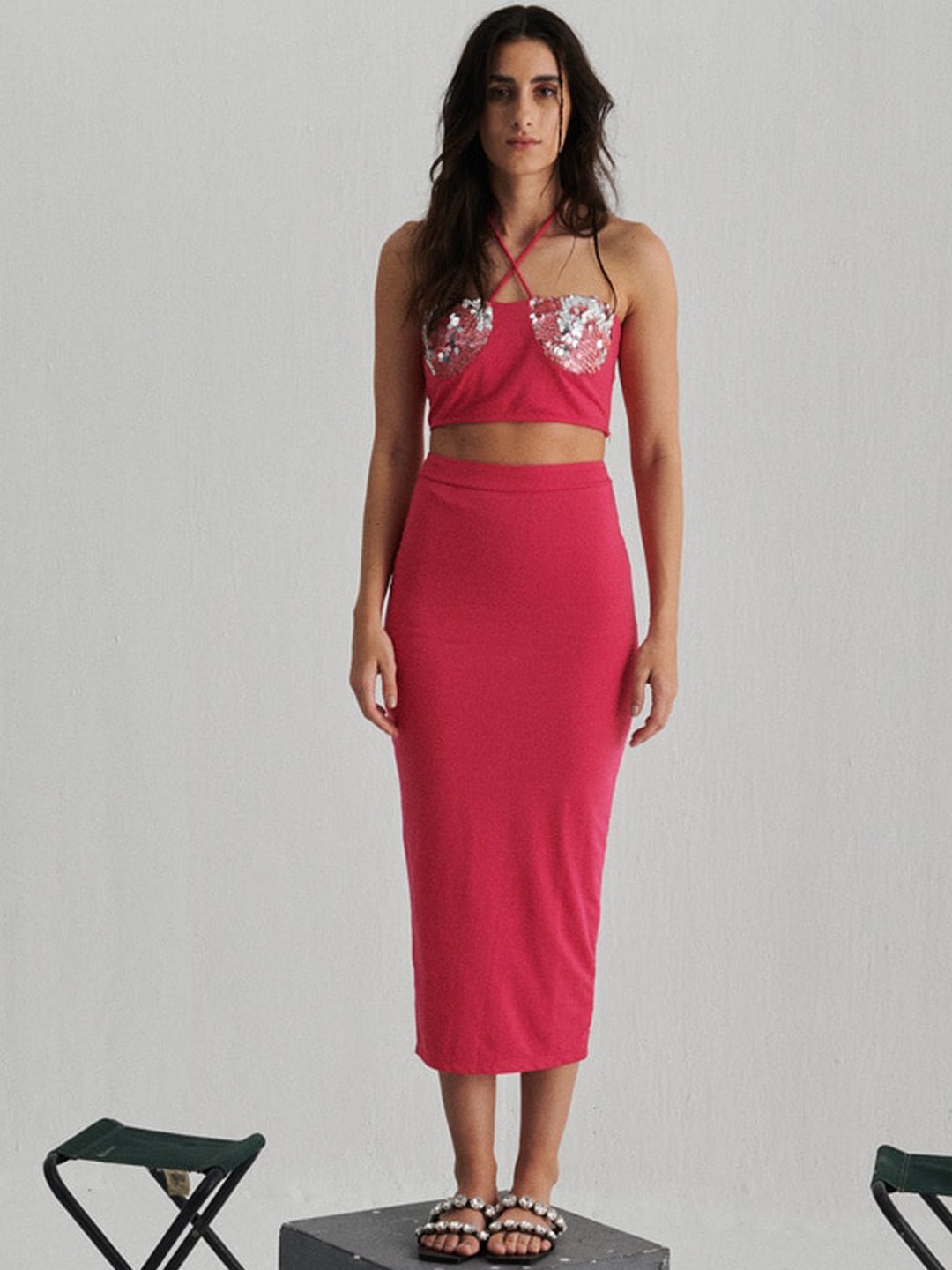 

SOTBELLA Midi Pencil Skirt, Pink