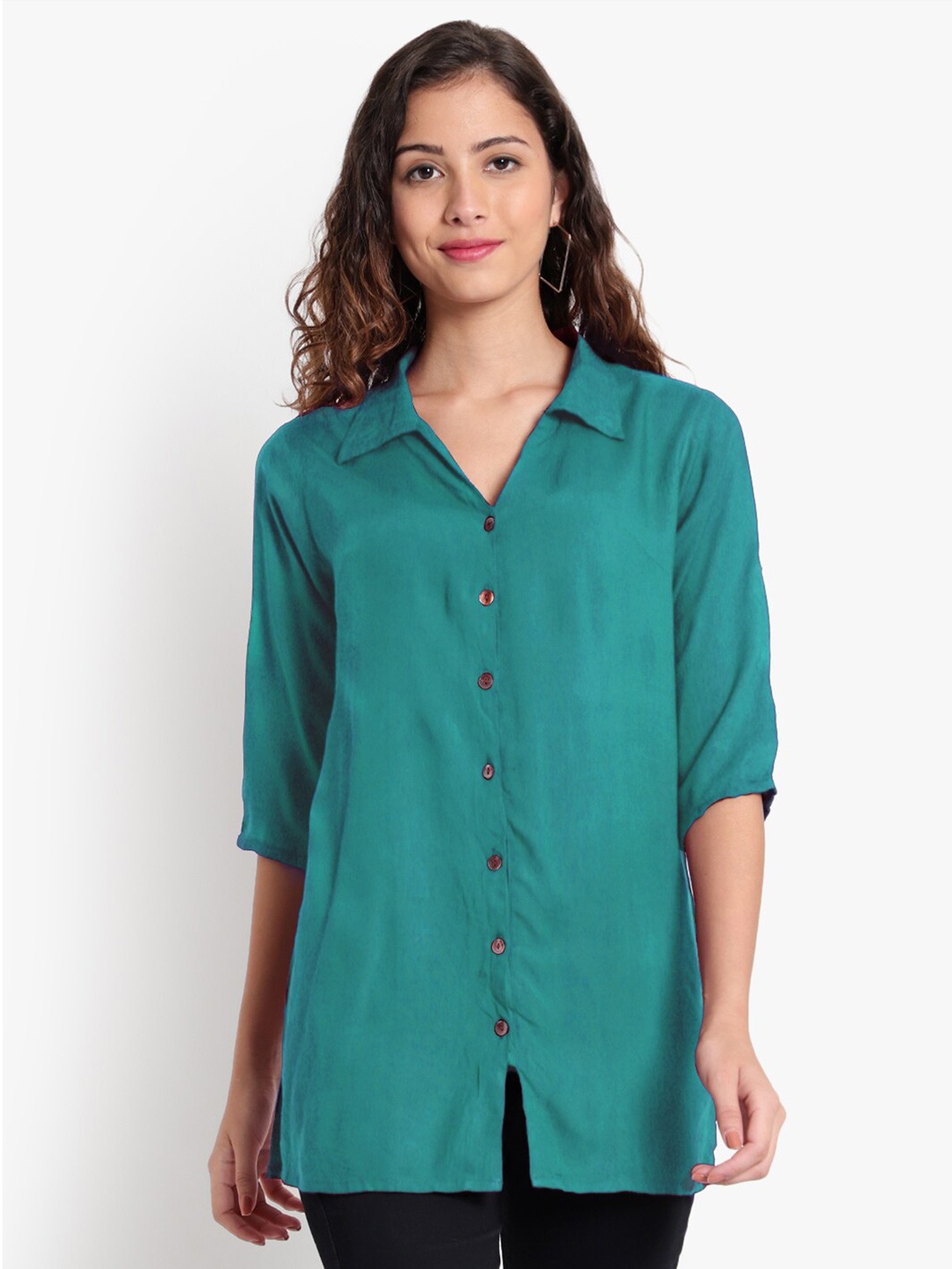 

Indietoga Classic Spread Collar Longline Casual Shirt, Blue