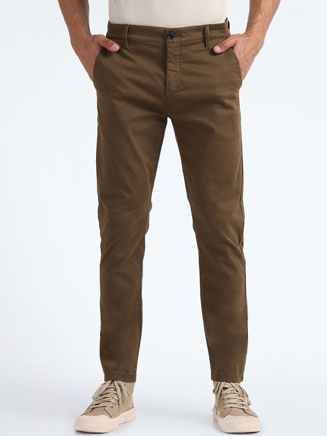 

Flying Machine Men Mid Rise Chinos Trousers, Brown