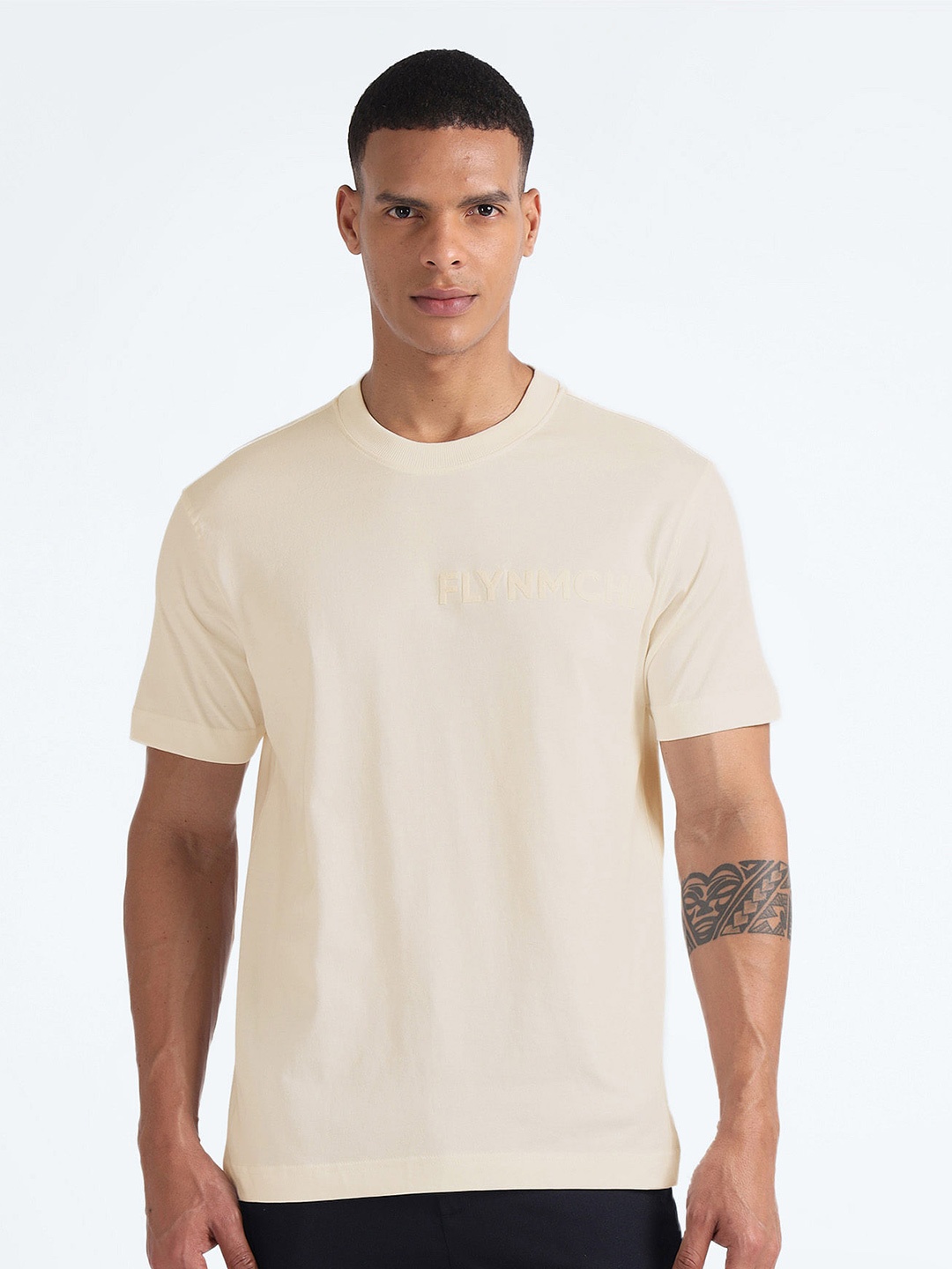 

Flying Machine Round Neck Pure Cotton T-Shirt, White
