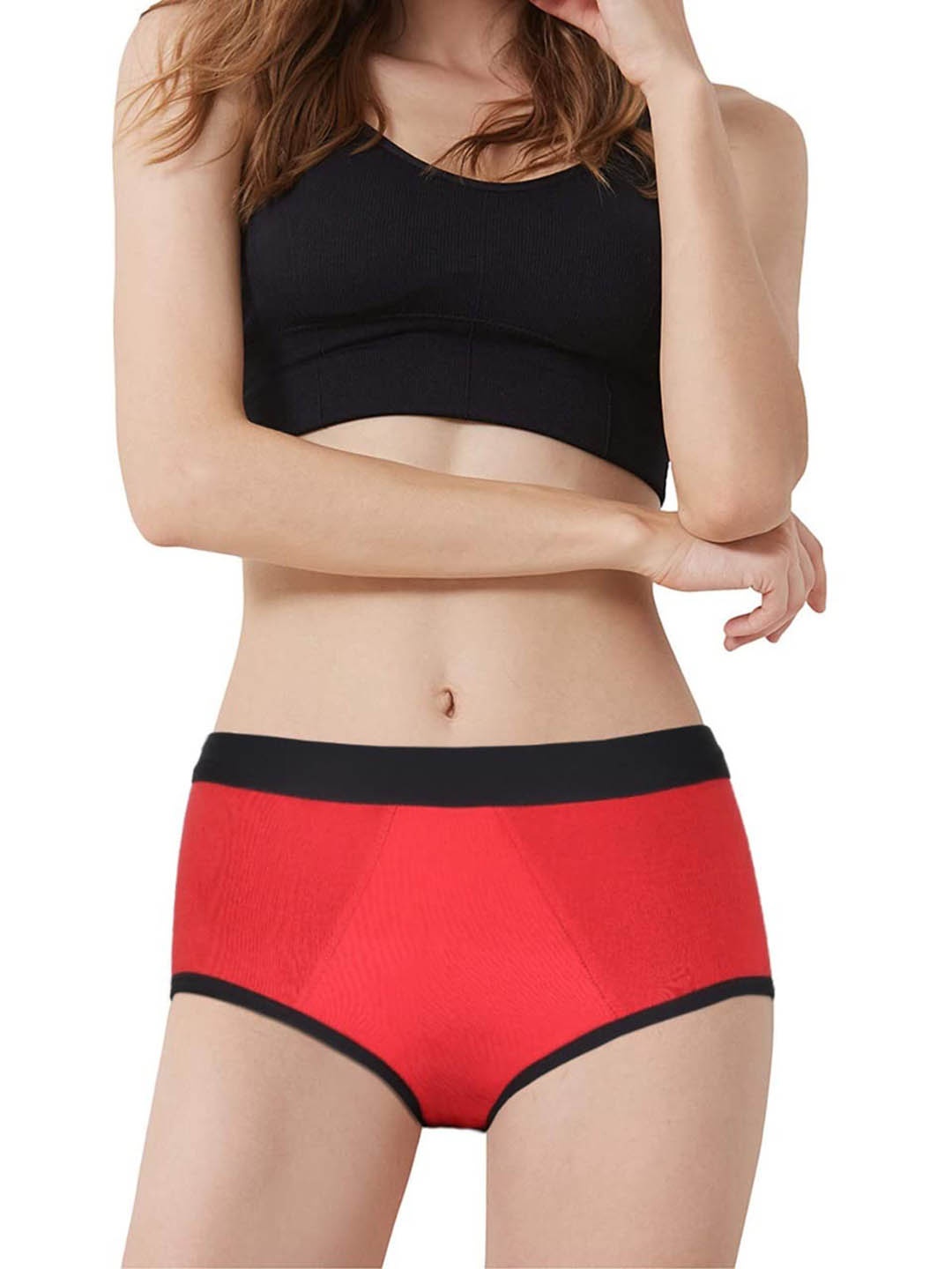 

CareDone Mid-Rise Absorbent Protection Leak-Proof Cotton Hipster Period Briefs, Red