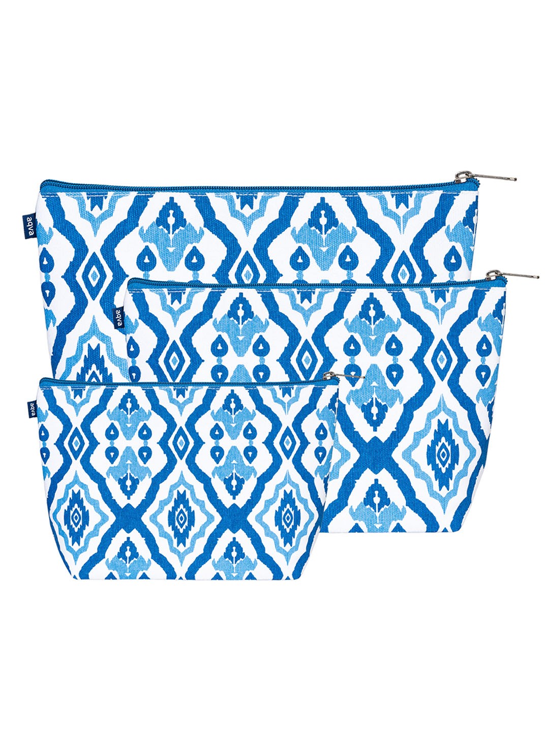 

AQVA Set of 3 Ethnic Motif Printed Eco Friendly Cotton Canvas Travel Pouch, Blue