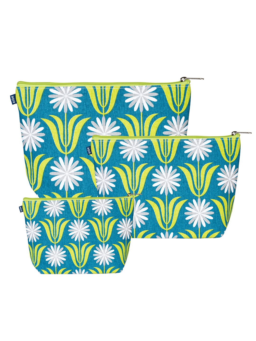 

AQVA Set of 3 Floral Printed Eco Friendly Cotton Canvas Travel Pouch, Blue