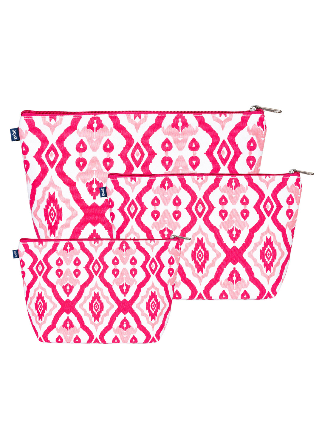 

AQVA Set of 3 Ethnic Motif Printed Eco Friendly Cotton Canvas Travel Pouch, Pink