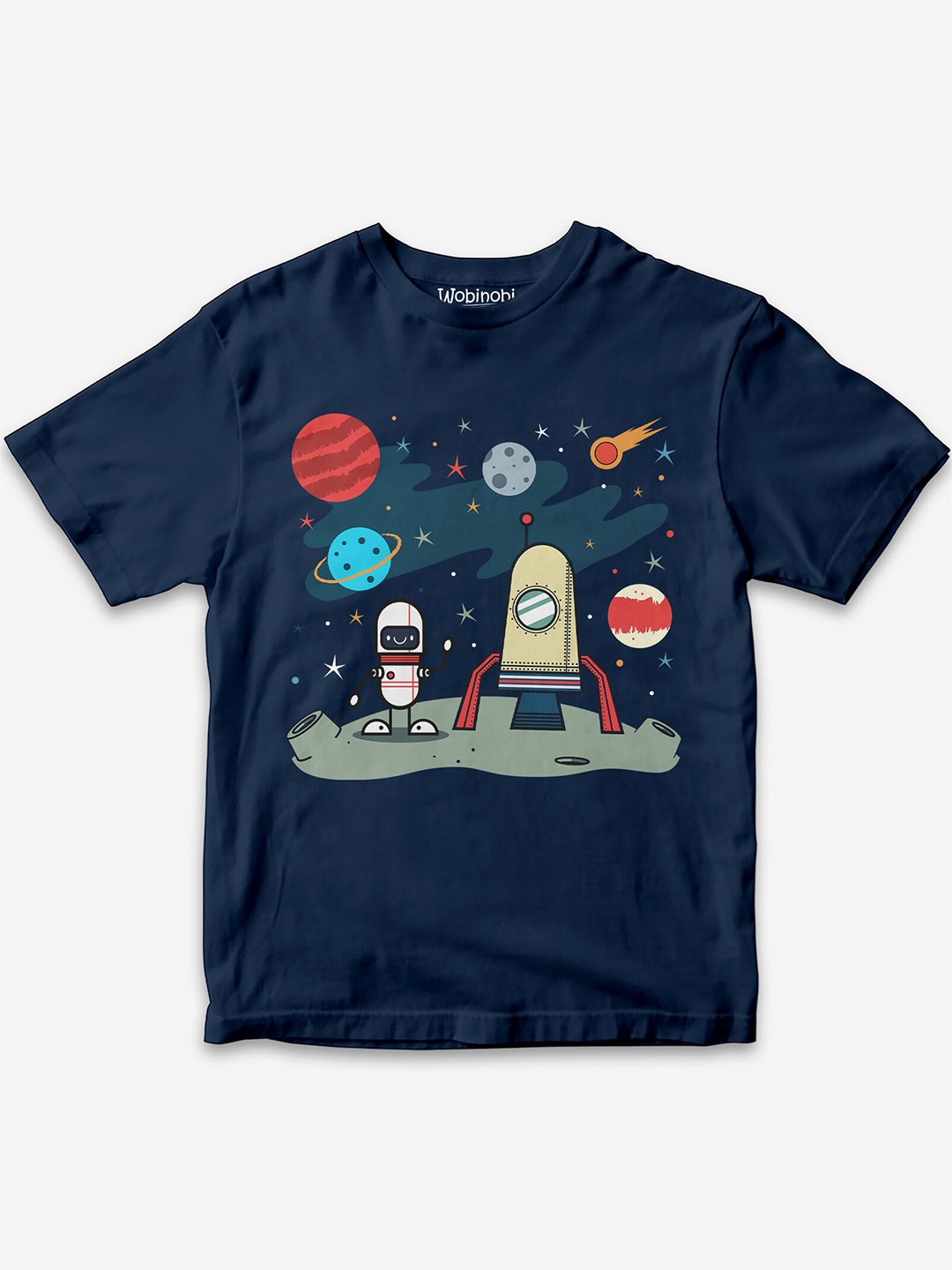 

Wobinobi Boys Space Print Bio Finish Pure Cotton T-shirt, Navy blue