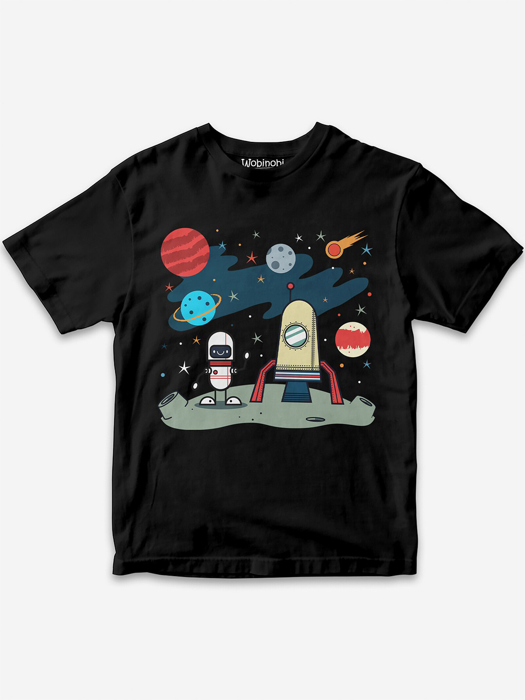 

Wobinobi Boys Space Print Bio Finish Pure Cotton T-shirt, Black