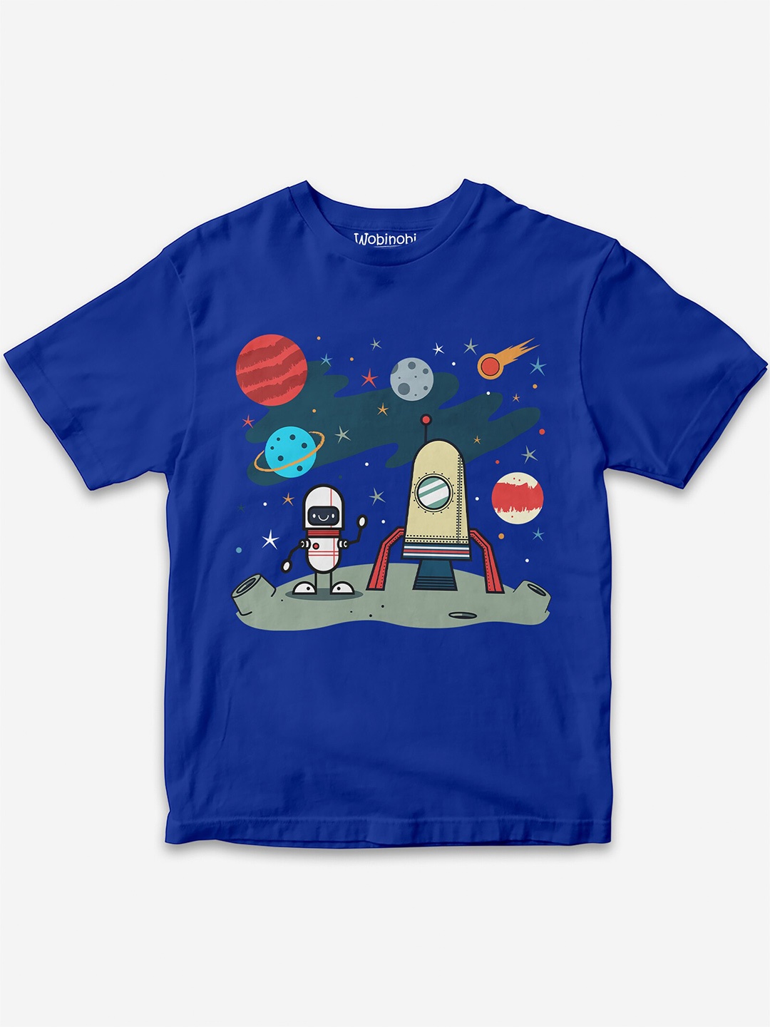 

Wobinobi Boys Space Print Bio Finish Pure Cotton T-shirt, Blue