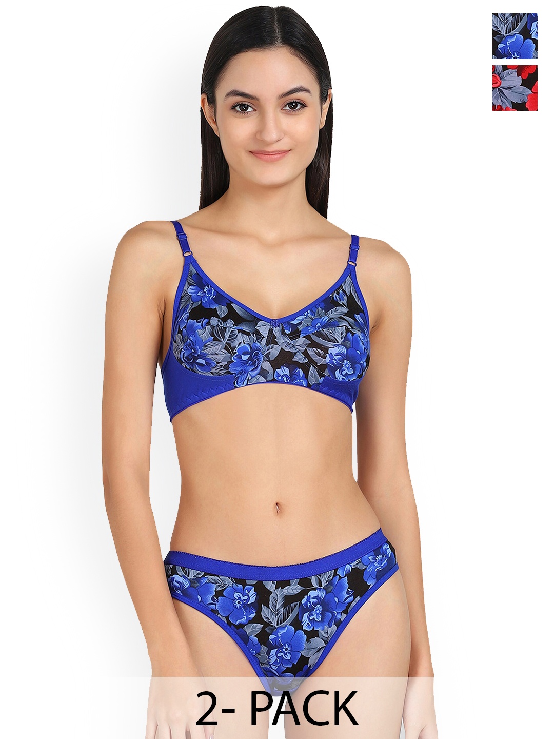 

AROUSY Pack Of 2 Printed Cotton Lingerie Set, Blue