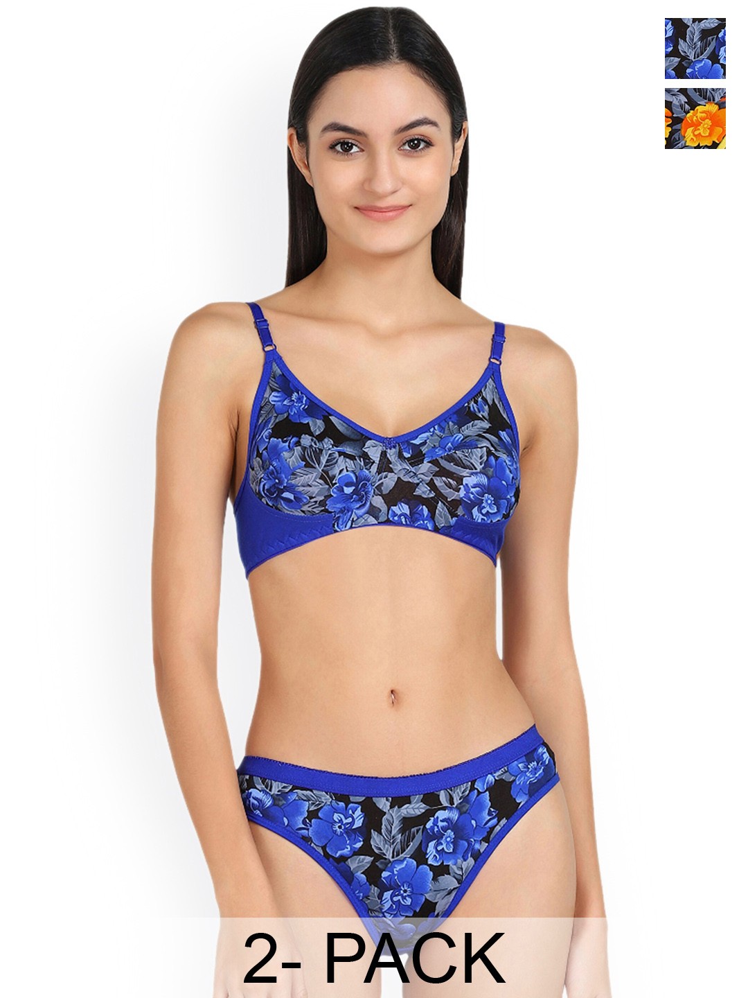 

AROUSY Pack Of 2 Floral Printed Cotton Lingerie Set, Blue