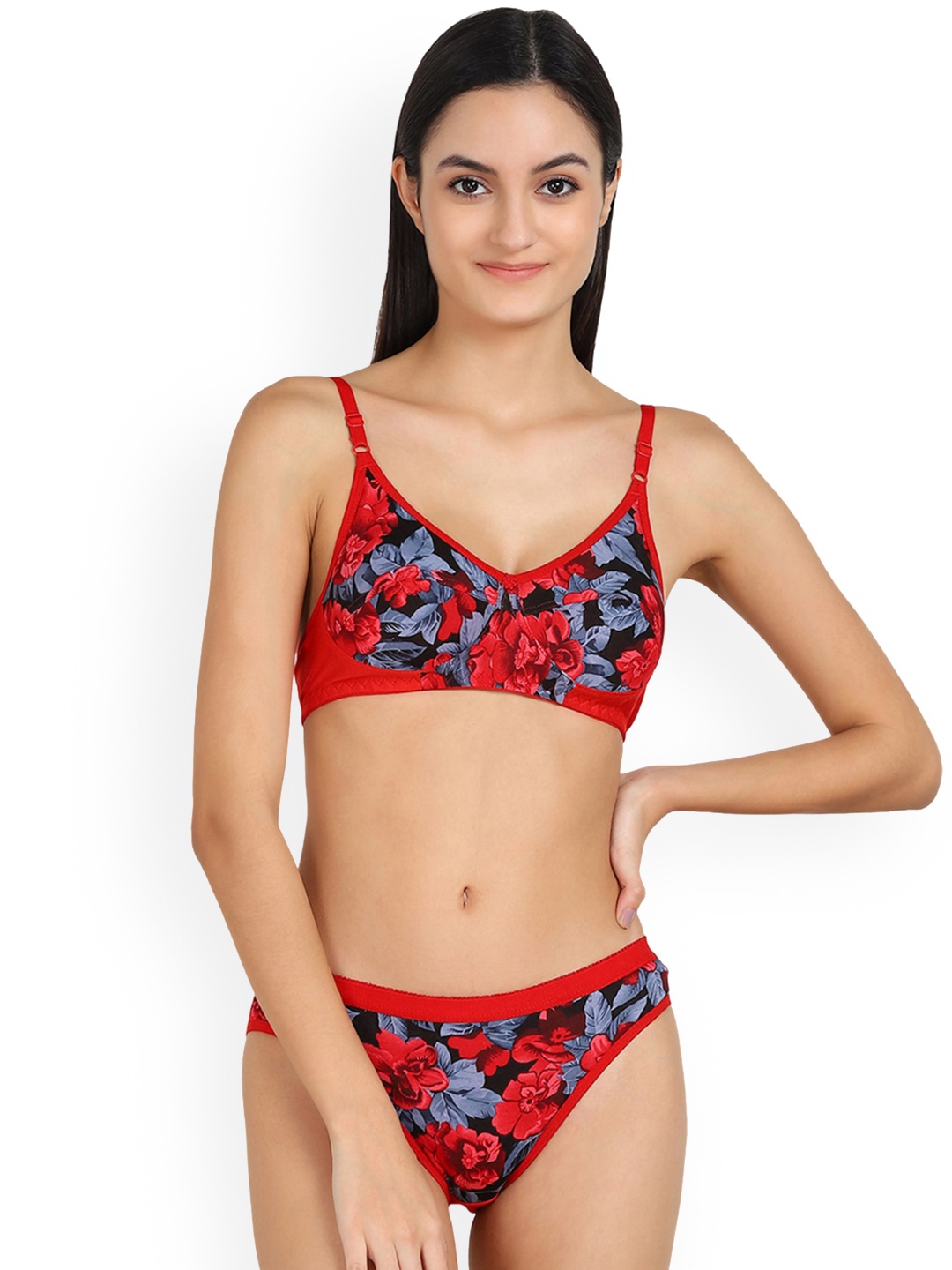 

AROUSY Floral Printed Cotton Briefs Lingerie Set, Black