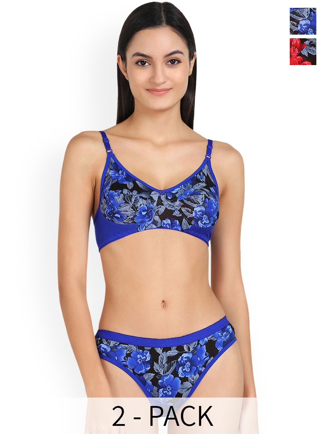 AROUSY Pack Of 2 Printed Cotton Lingerie Sets, Blue