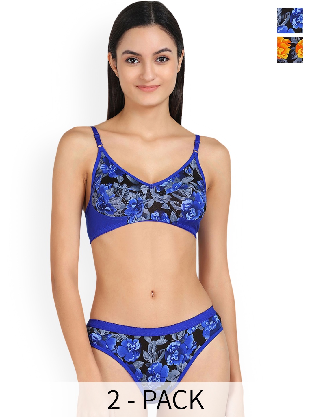 

AROUSY Pack Of 2 Floral Printed Cotton Briefs Lingerie Set, Blue