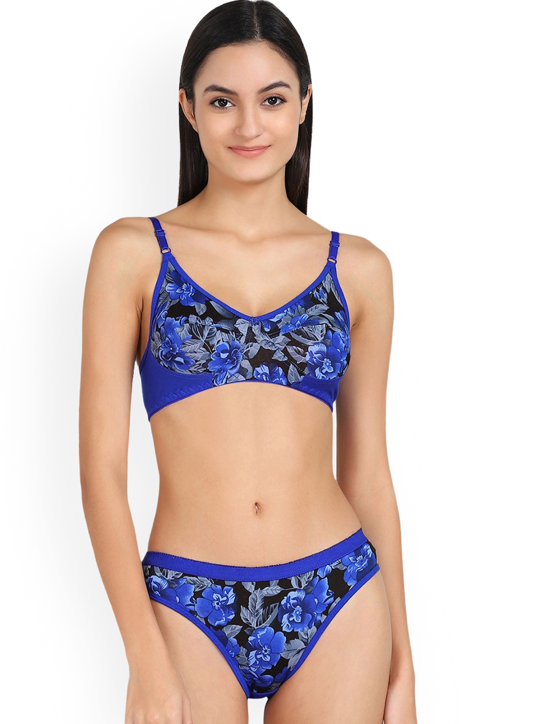 

AROUSY Floral Printed Cotton Briefs Lingerie Set, Black