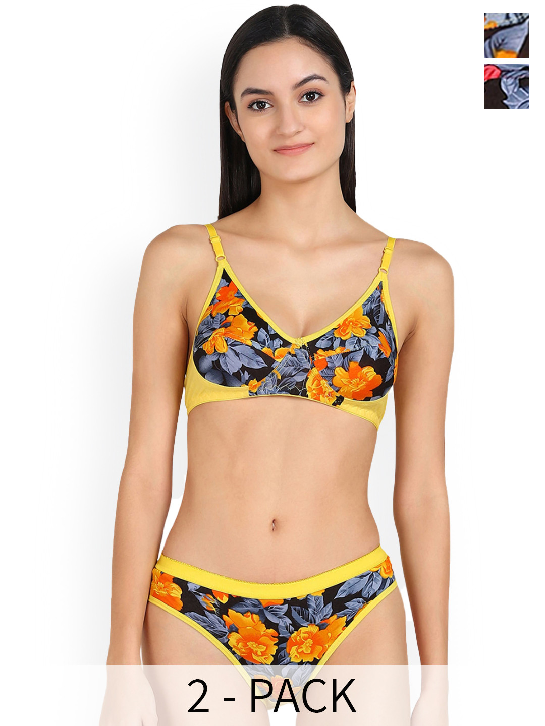 

AROUSY Pack Of 2 Floral Printed Cotton Briefs Lingerie Set, Yellow