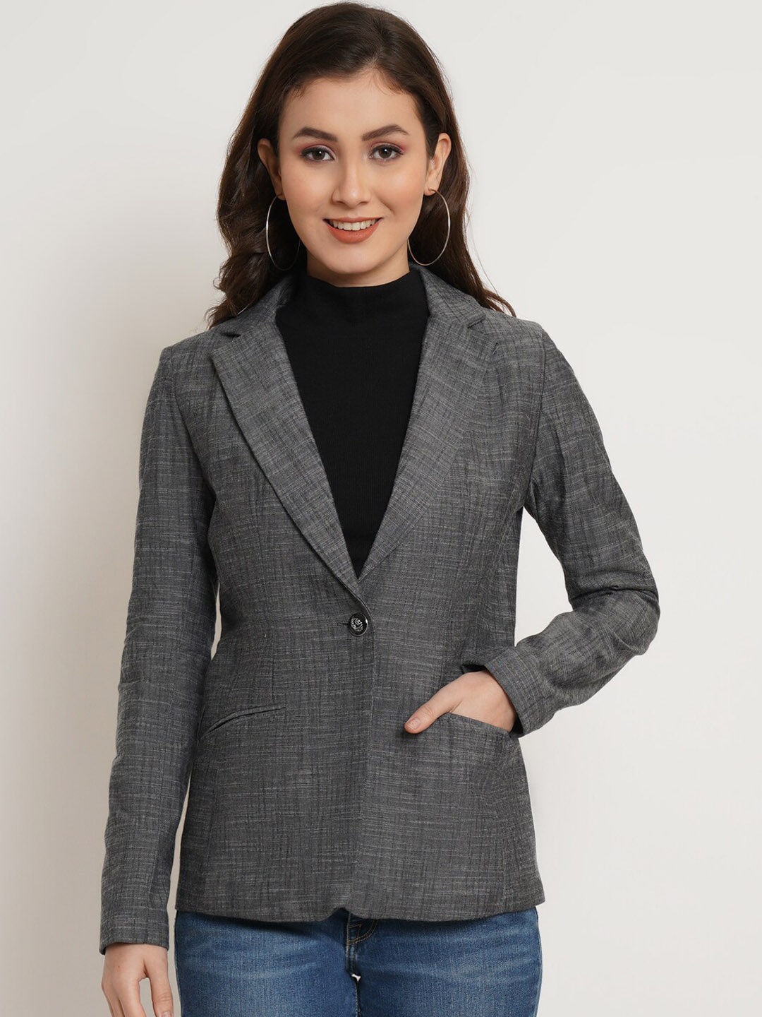 

WESTCLO Notched Lapel Collar Single-Breasted Blazer, Grey