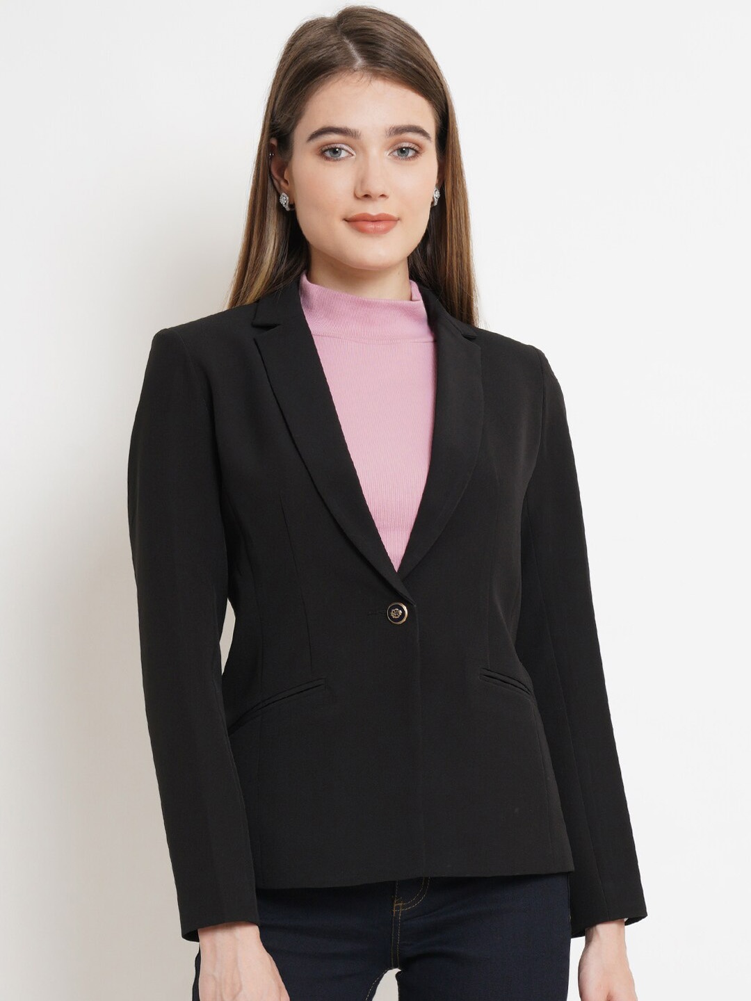 

WESTCLO Notched Lapel Collar Single-Breasted Blazer, Black