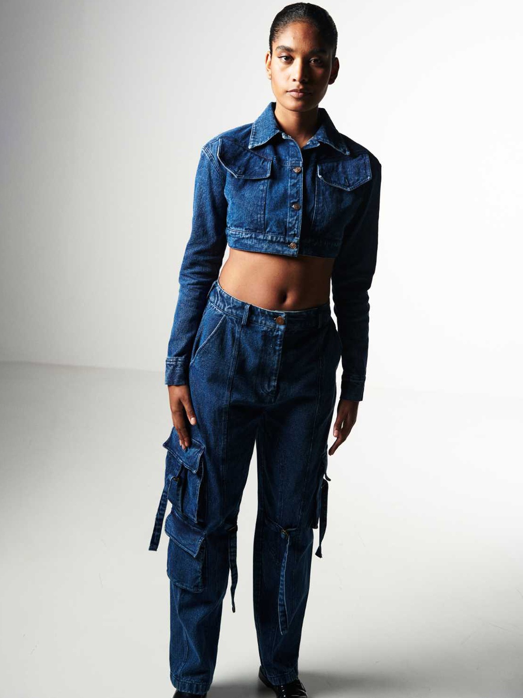 

SOTBELLA Denim Cropped Shirt with Trousers Co-Ords, Blue