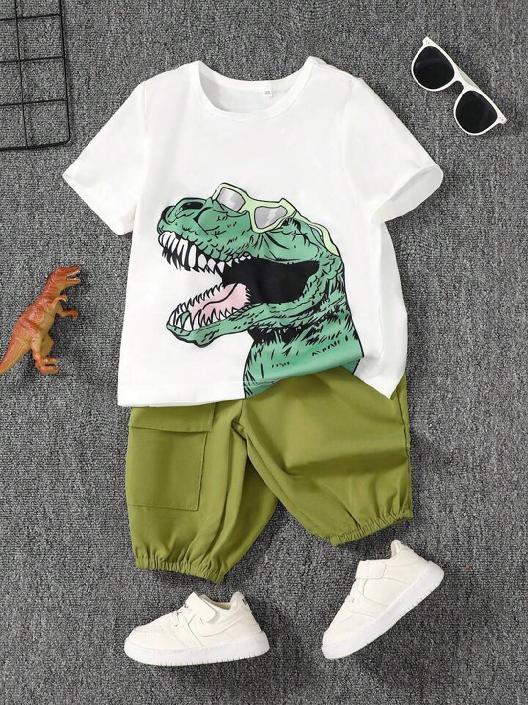 

Googo Gaaga Boys Printed Pure Cotton T-shirt with Shorts, White