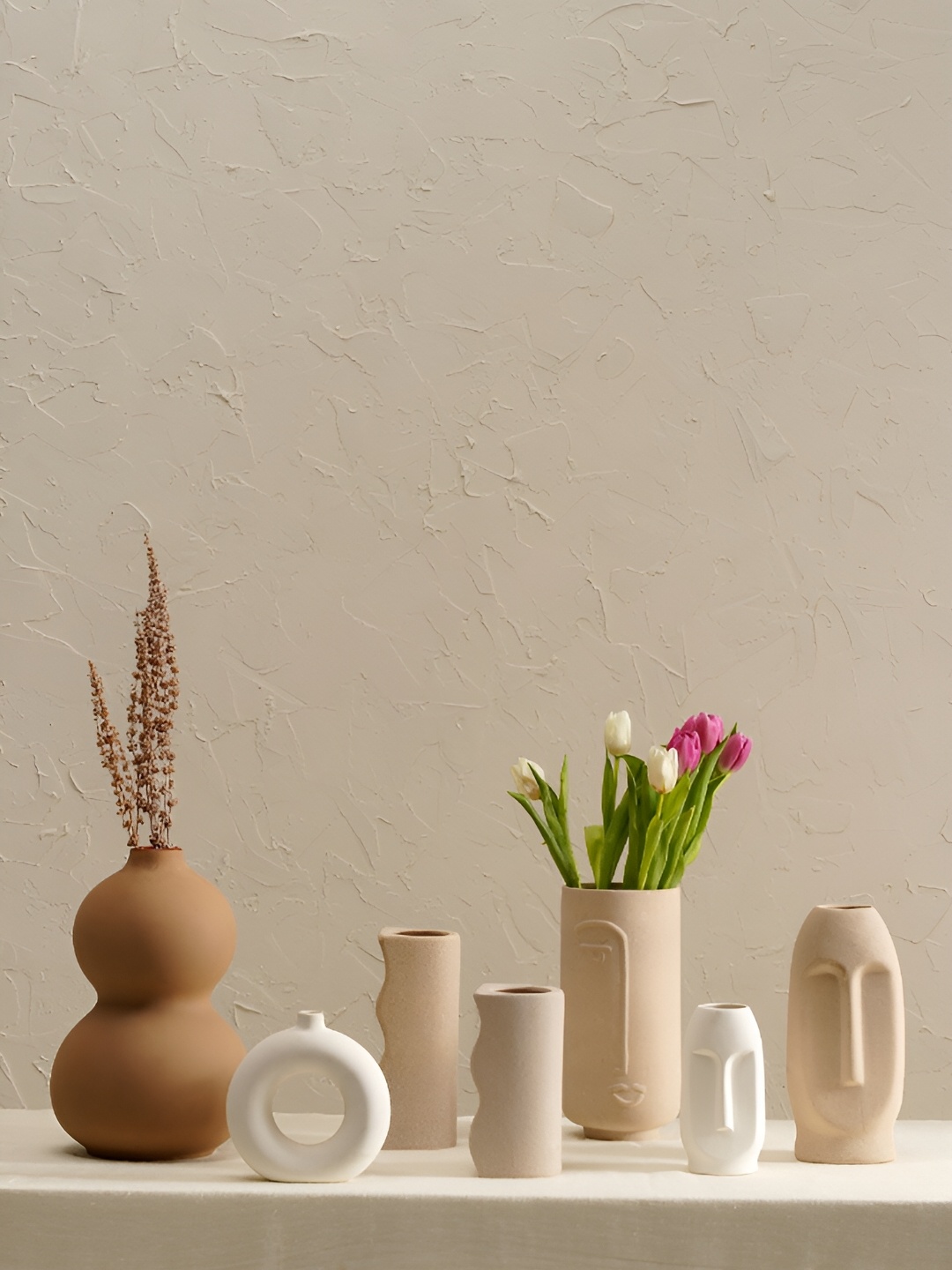

PUREZENTO White & Brown 7 Pcs Desert Farmhouse Ceramic Flower Vases