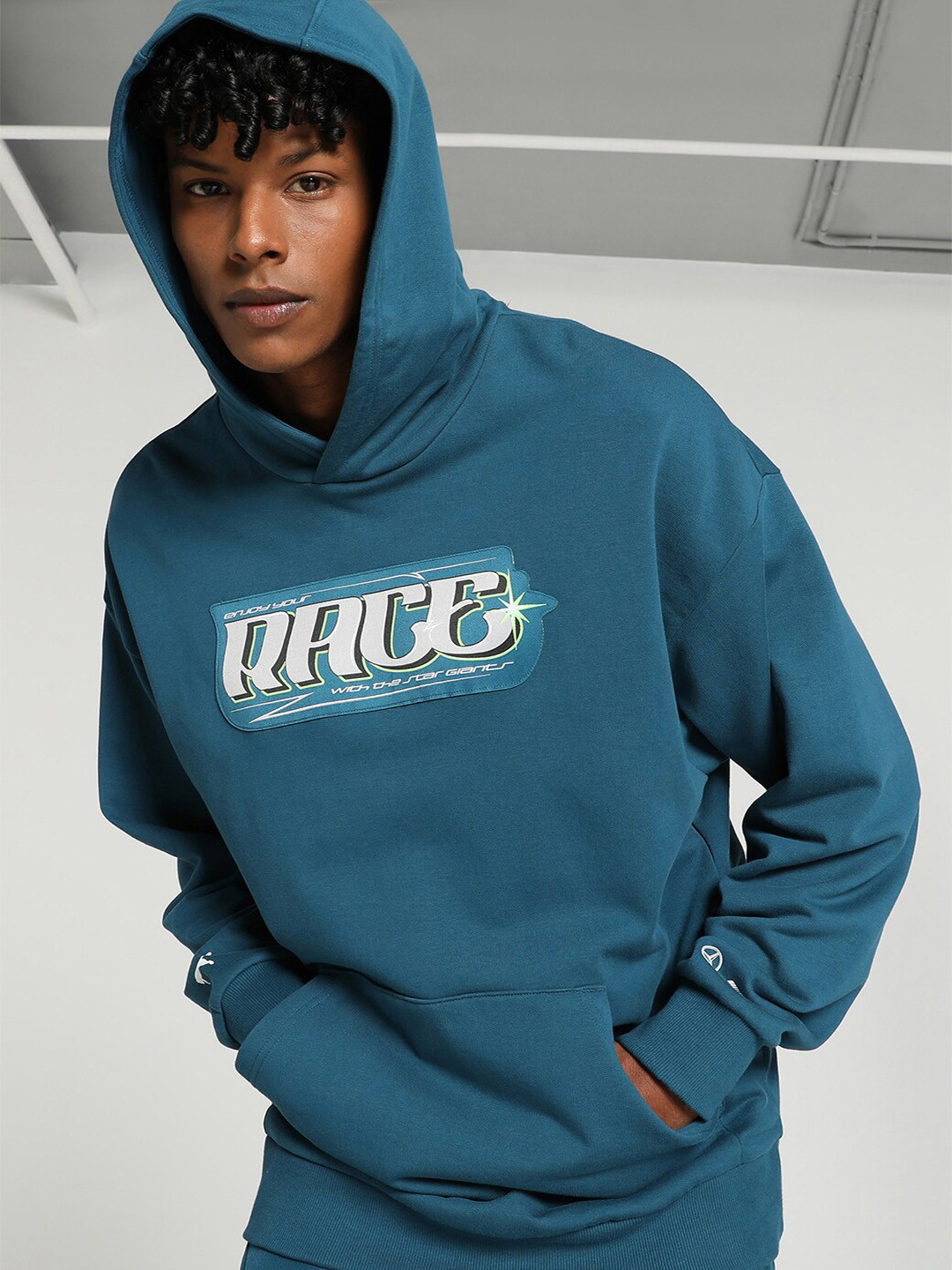 

PUMA Motorsport AMG Typography Printed Hooded Cotton Pullover Sweatshirt, Blue