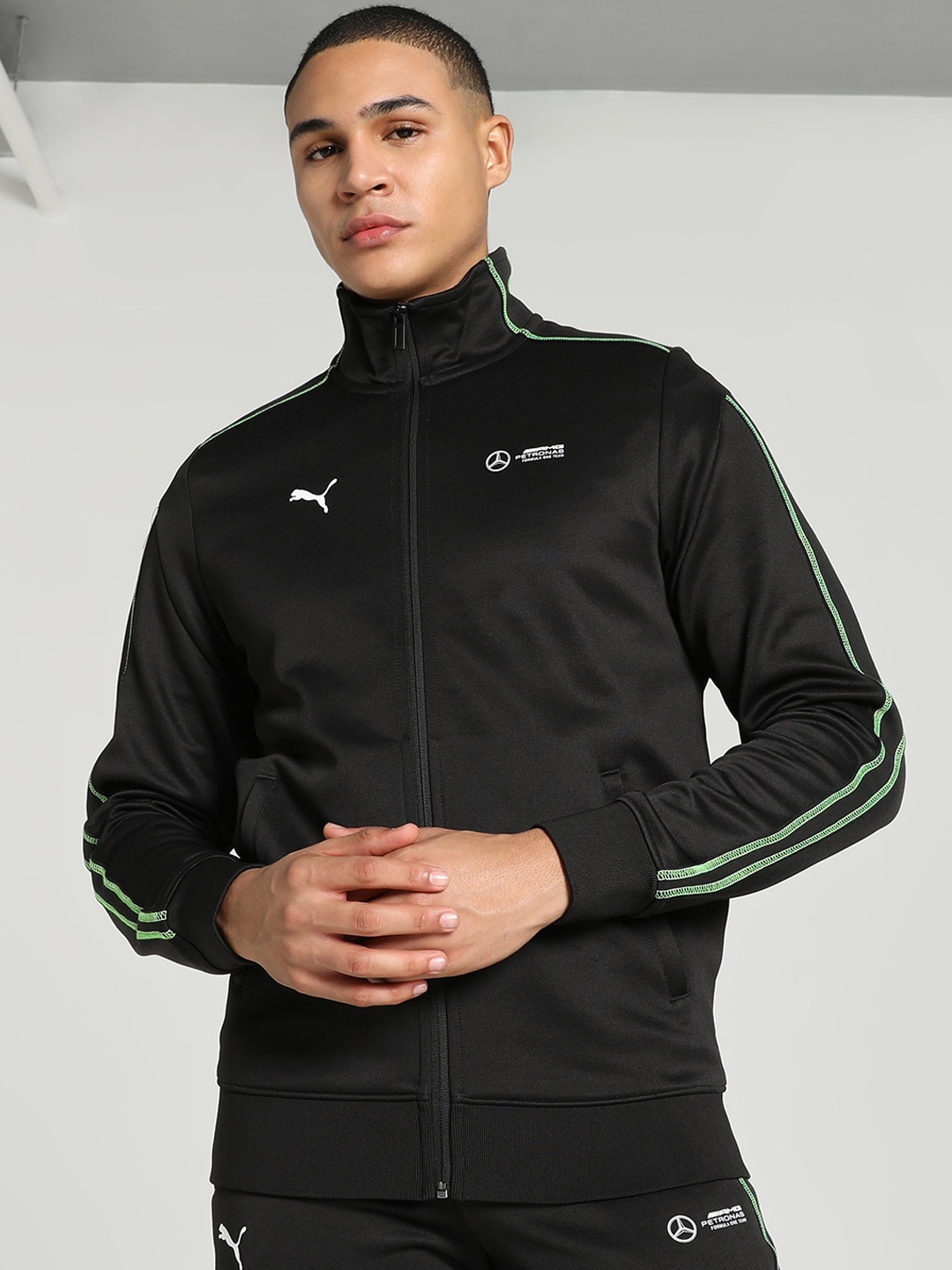 

PUMA Motorsport Mercedes-AMG PETRONAS MT7 Mock Collar Track Jacket, Black